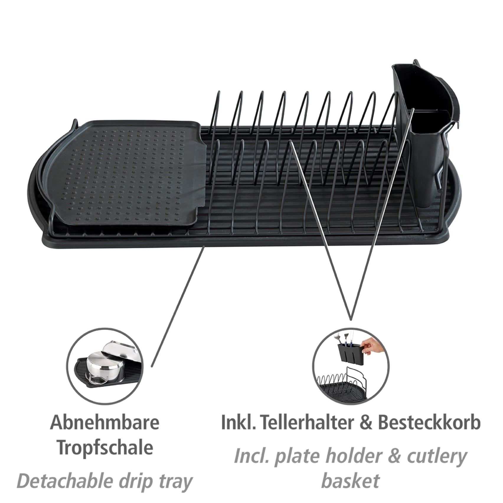 WENKO Trockenständer »Modell Basic« Abtropfgestell für Geschirr mit Besteckkorb, Metall/Kunststoff