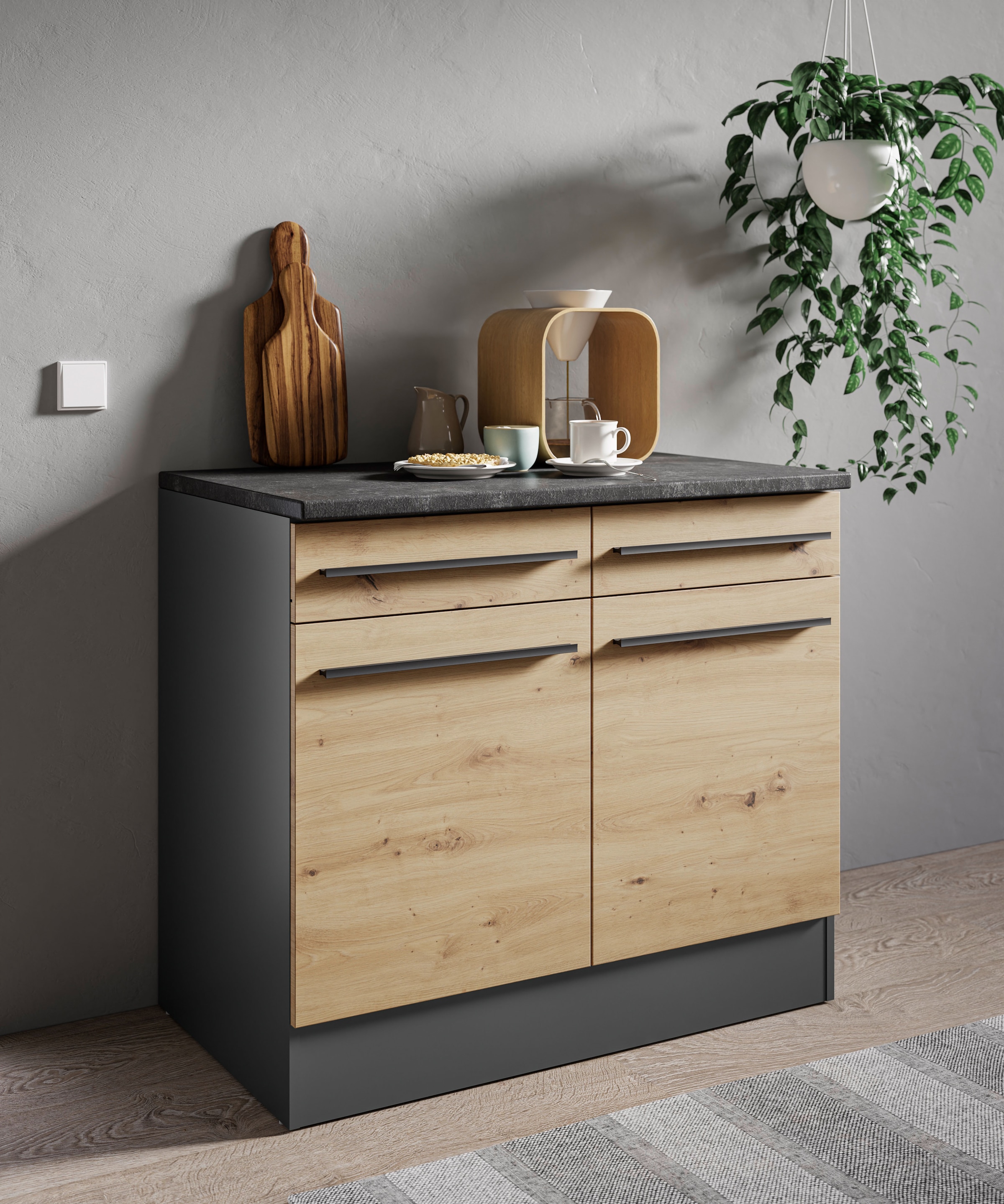 BASIC by Balculina Armoire basse »Jazz 100er Unterschrank, Küschenschrank BxHxT 100x90x60 cm« 1 cuis tlg. meuble bas avec 2 portes, 2 tiroirs et 2 étagères