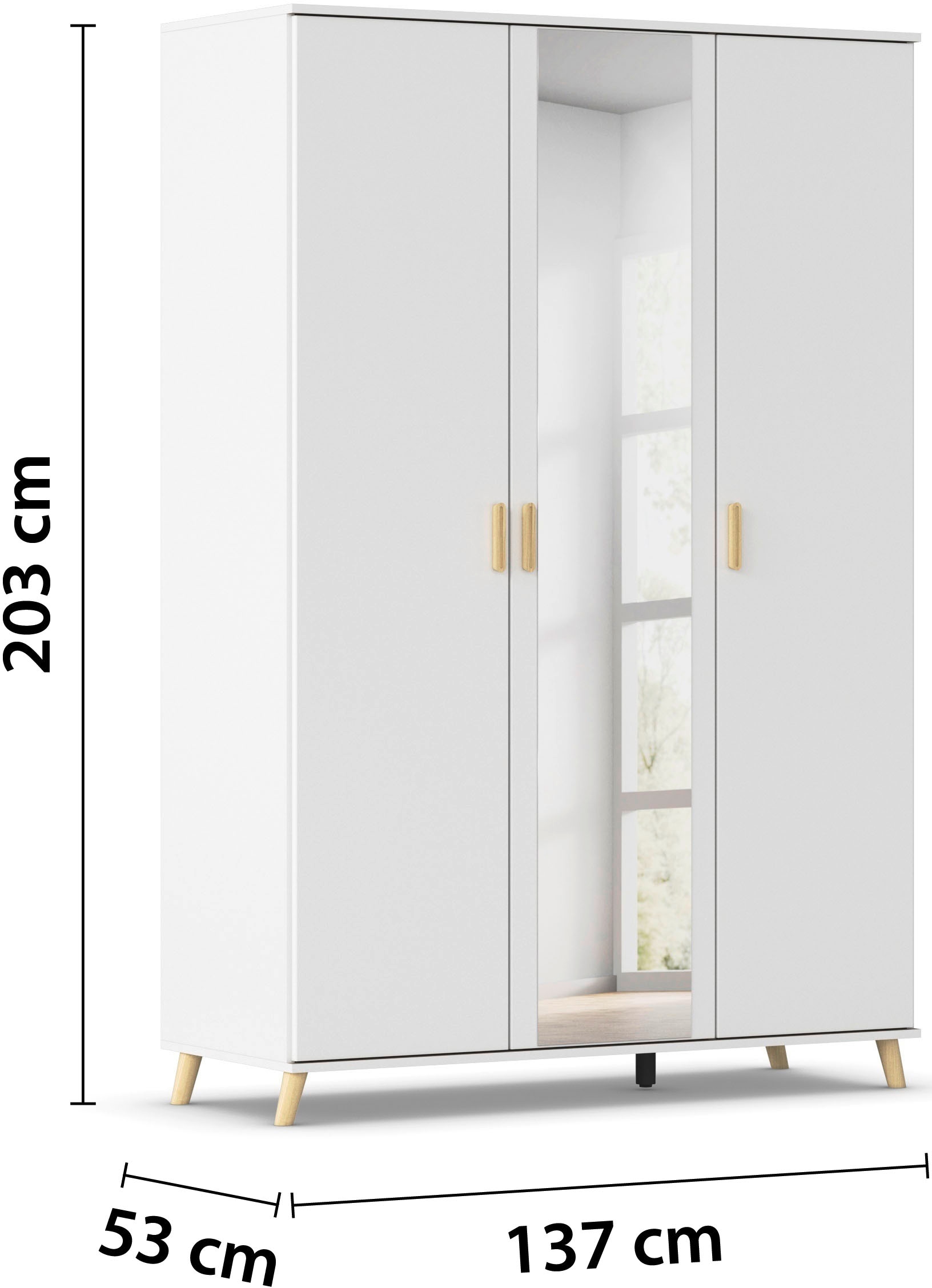 rauch Kleiderschrank »Skandi Kinderzimmer Schlafzimmerschrank FALUN« Breite 137/182, Höhe 203 cm,  im modernen Skandi-Look, Füsse/Griffe Eiche massiv MADE IN GERMANY