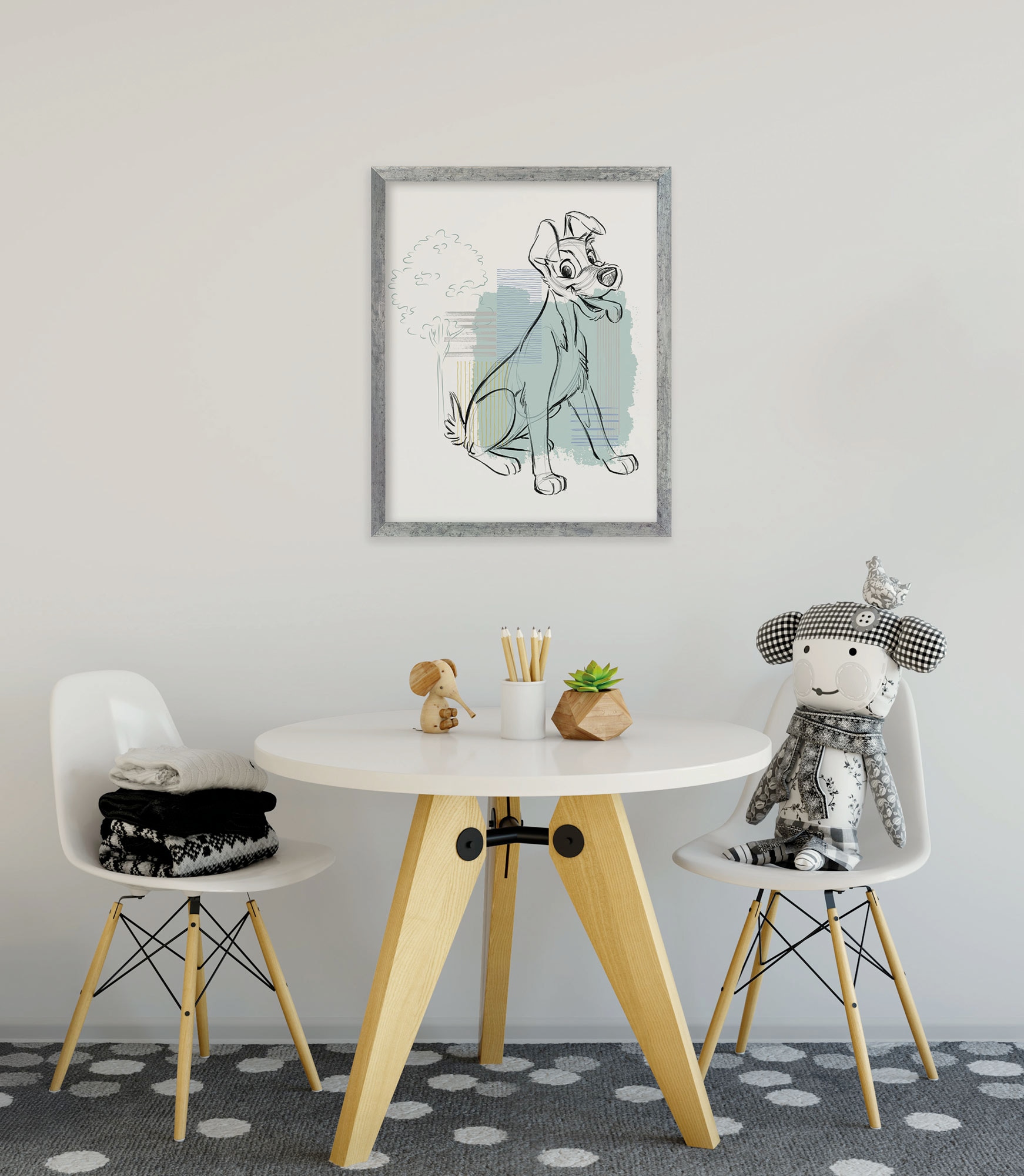 Image of Komar Wandbild "Disney Lady and the Tramp Hello Tramp" Disney Set, 1 Stk. tlg. 50 x 70 cm (Breite x Höhe) - Kinderzimmer, Dekoration