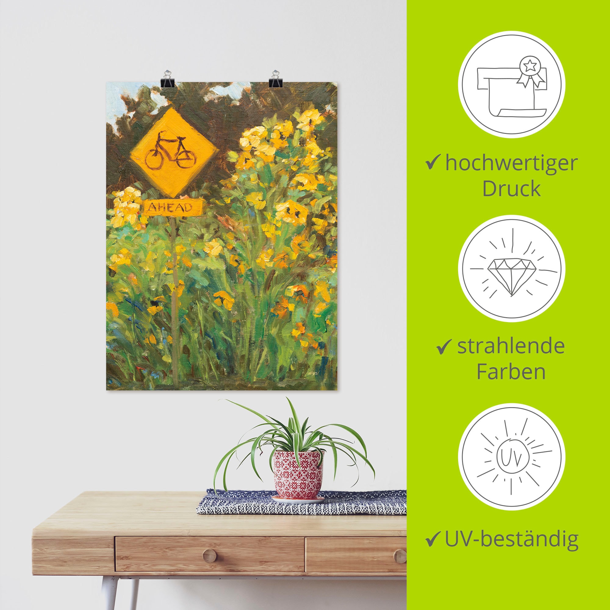 Artland Wandbild »Bicycle Crossing« Blumenwiese 1 Stk. tlg. als Alubild, Leinwandbild, Poster, Wandaufkleber in verschied. Grössen