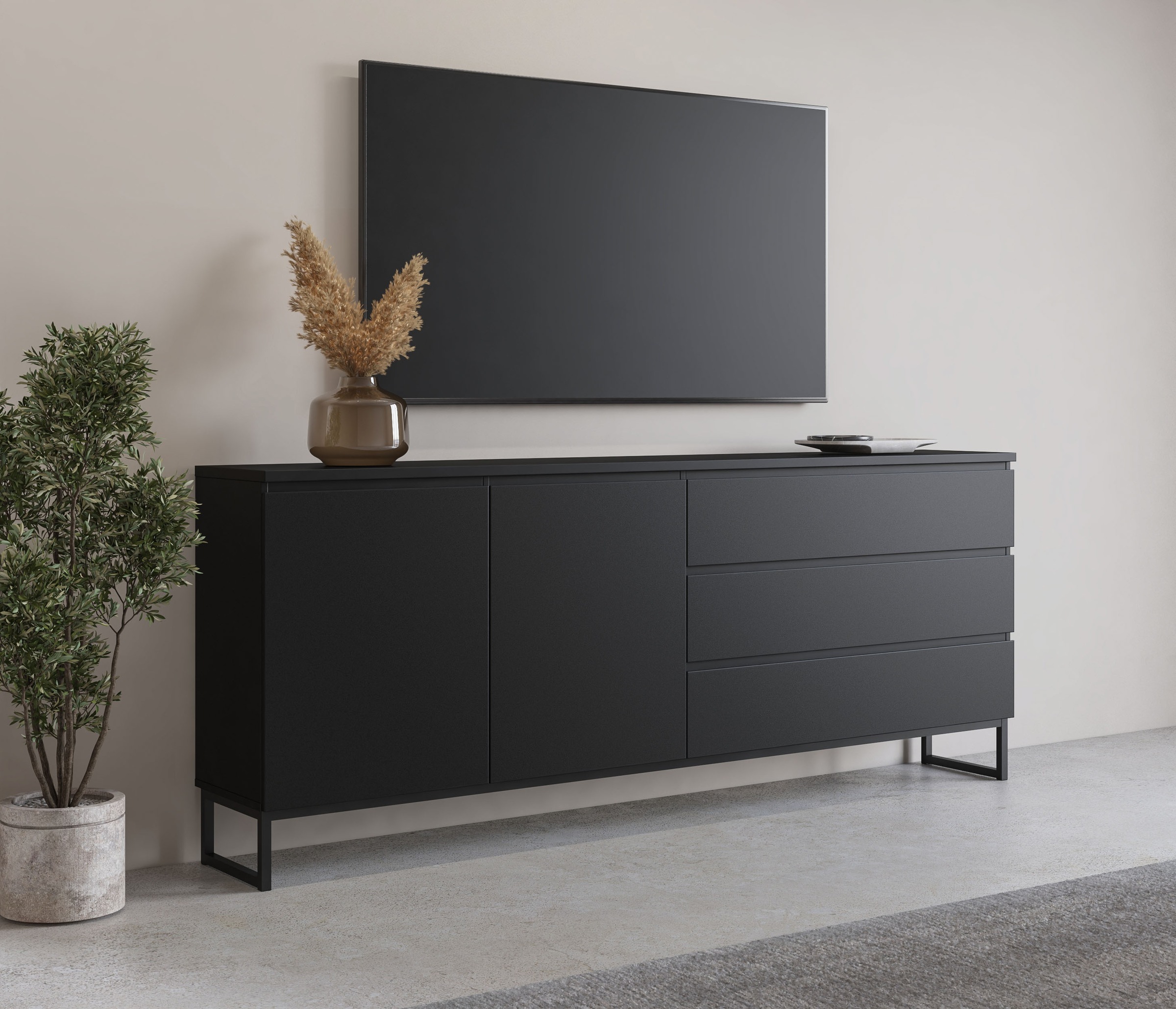 Image of GOODproduct Sideboard "Modo II, Breite 200 cm, moderne grifflose Kommode 2Türen/3 SK" Schubladenkommode viel Stauraum, Einlegeböden verstellbar, Metallkufen