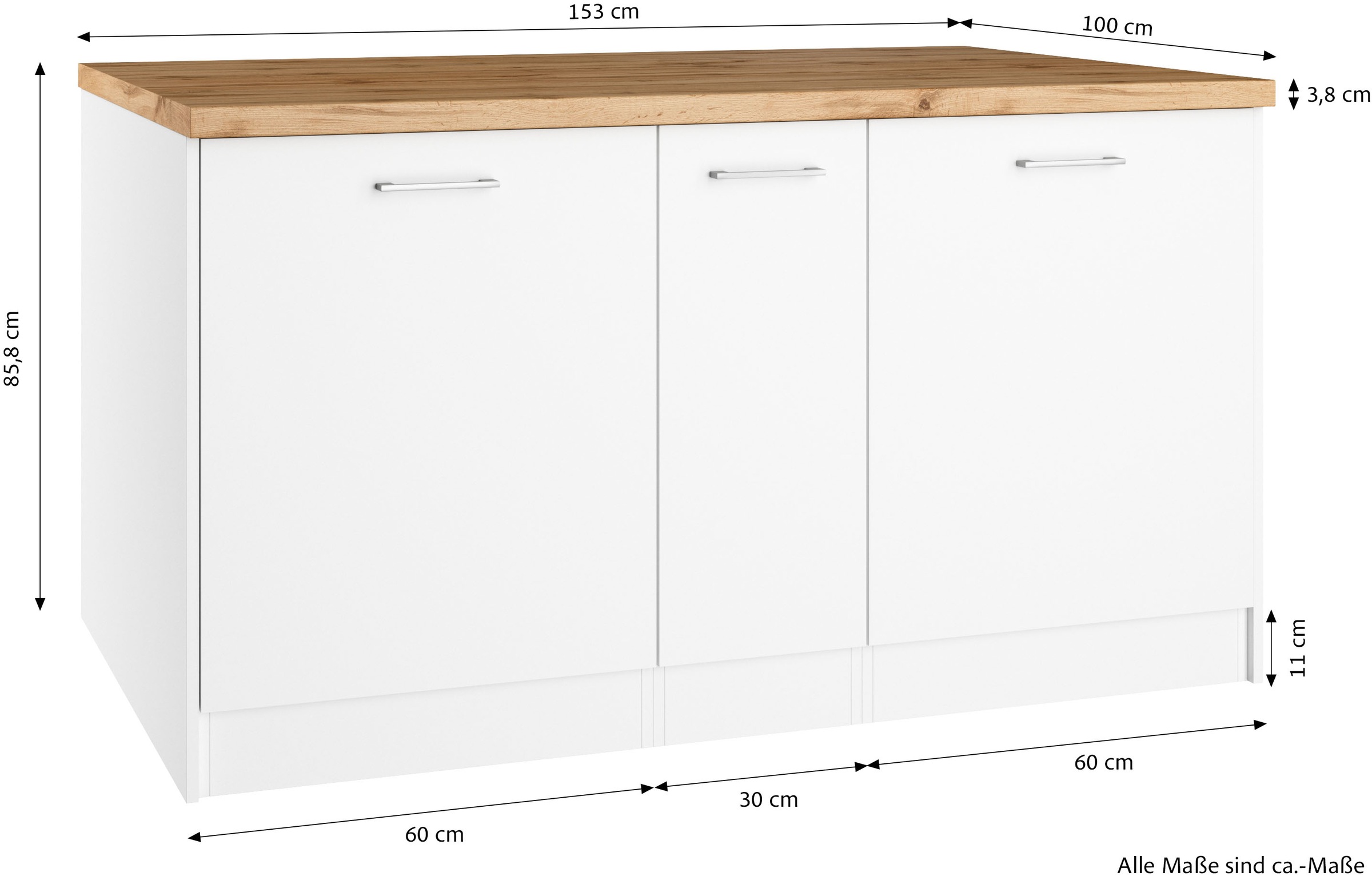 KOCHSTATION Ilot de cuisine »KS-Milan« dimensions 153/100 cm, beaucoup d’espace de rangement, lieu central : cuisine