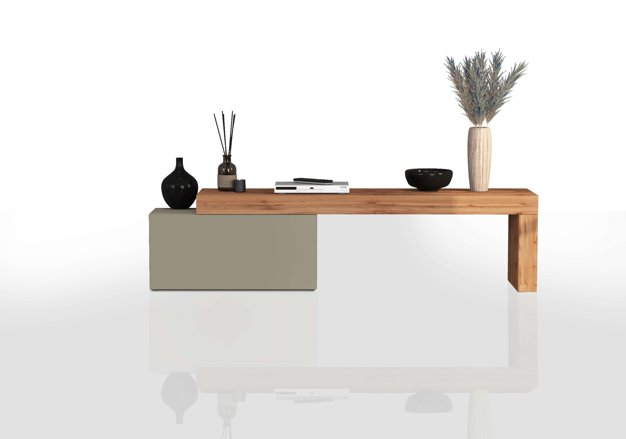 INOSIGN Lowboard »Chronos TV-Board, TV-Schrank«, (1 St., Breite verstellbar von 180 bis 260 cm), Breite 220 cm TV-Board,Lowboard,1 Klappe und ein L-Förmiger Aufsatz