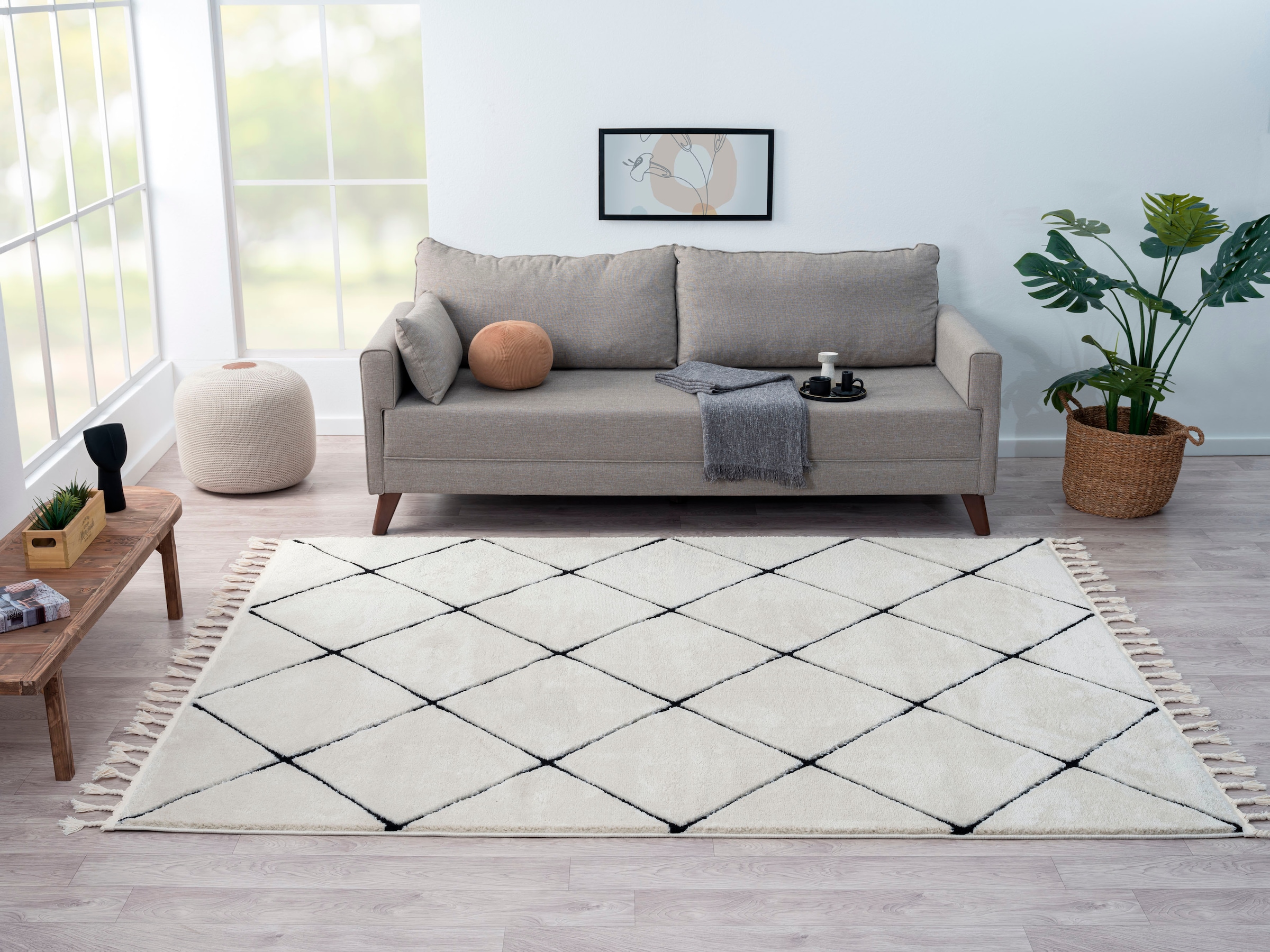 Myflair Möbel & Accessoires Hochflor-Teppich »Moroccan Square«, rechteckig, 24 mm Höhe, modern, marokkanisches Design, Rauten Muster, weich durch Hochflor