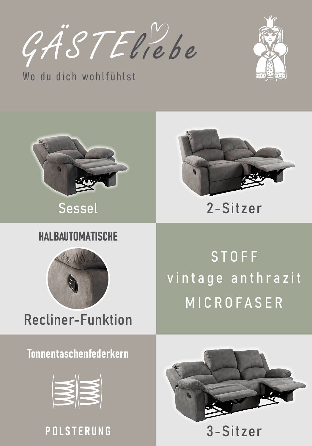 Jockenhöfer Gruppe Sessel »Dakota, B: 97 cm, Sitzhöhe: 47 cm« mit Relax- & Liegefunktion, Taschenfederkern-Polsterung