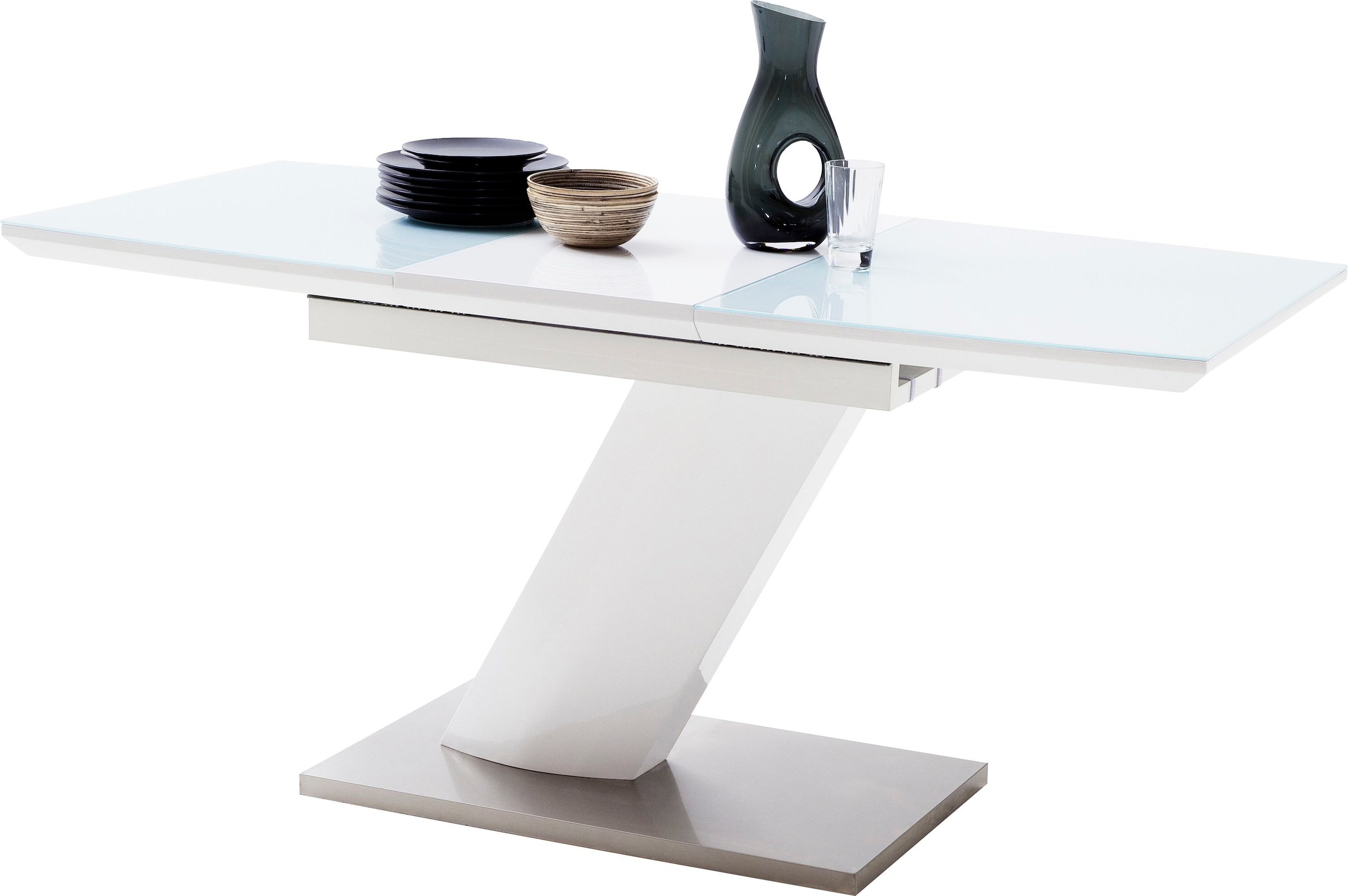 MCA furniture Esstisch »Galina, TOPSELLER!«, (Esstisch, Tisch), Bootsform in weiss mit Synchronauszug vormontiert, Sicherheitsglas
