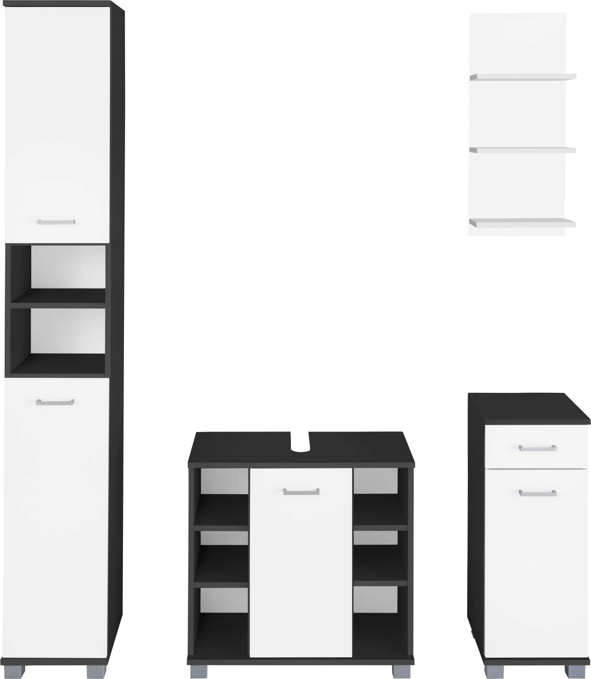 Unterschrank Waschbeckenunterschrank, St.), 4 (Set, auf Hochschrank, »Mobes«, versandkostenfrei Badmöbel-Set Wandregal und Schildmeyer