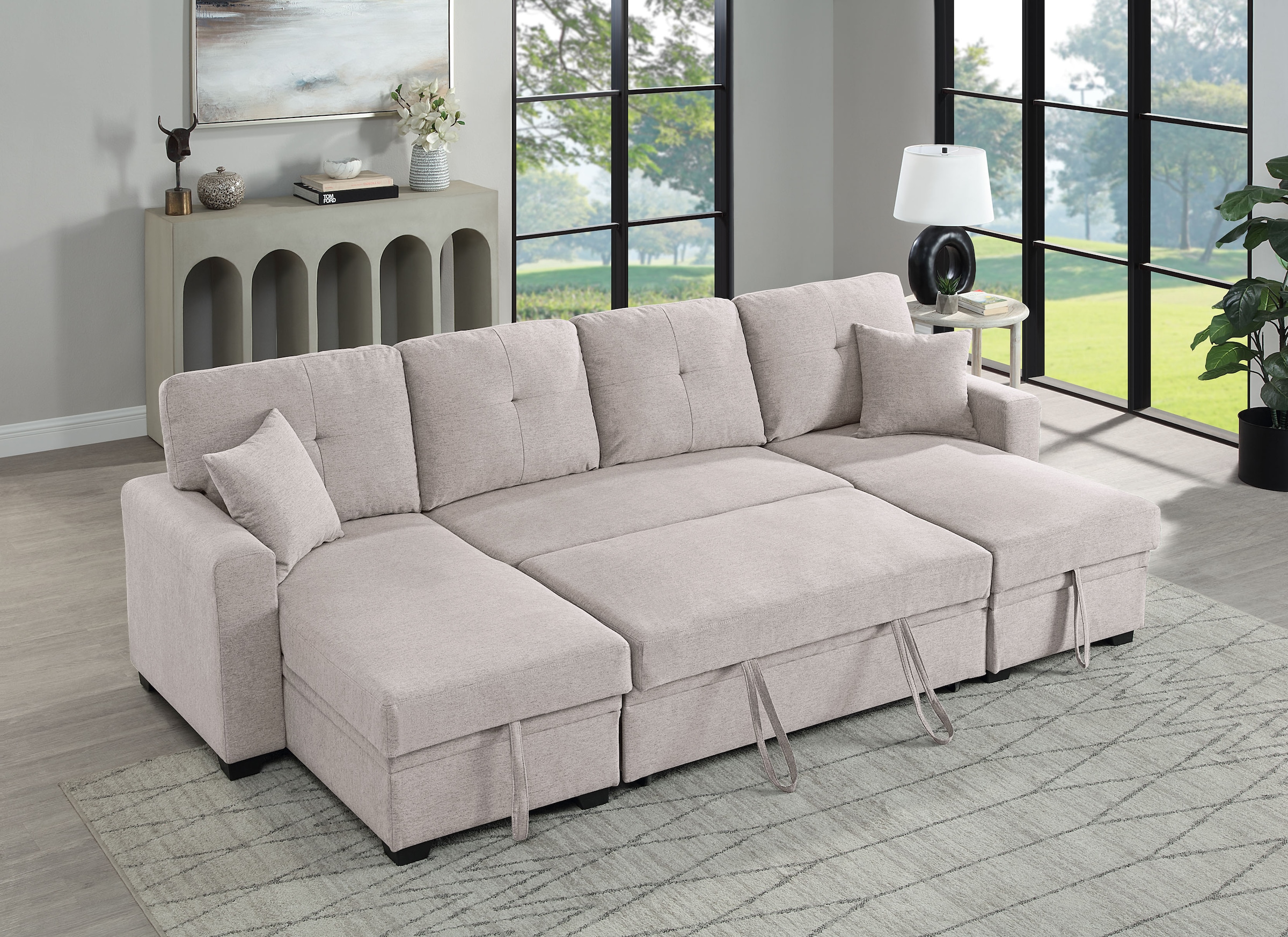 ATLANTIC home collection Wohnlandschaft »Gerrit U-Form«, inkl. 2 Bettkästen und Bettfunktion, Recamiere rechts/links montierbar