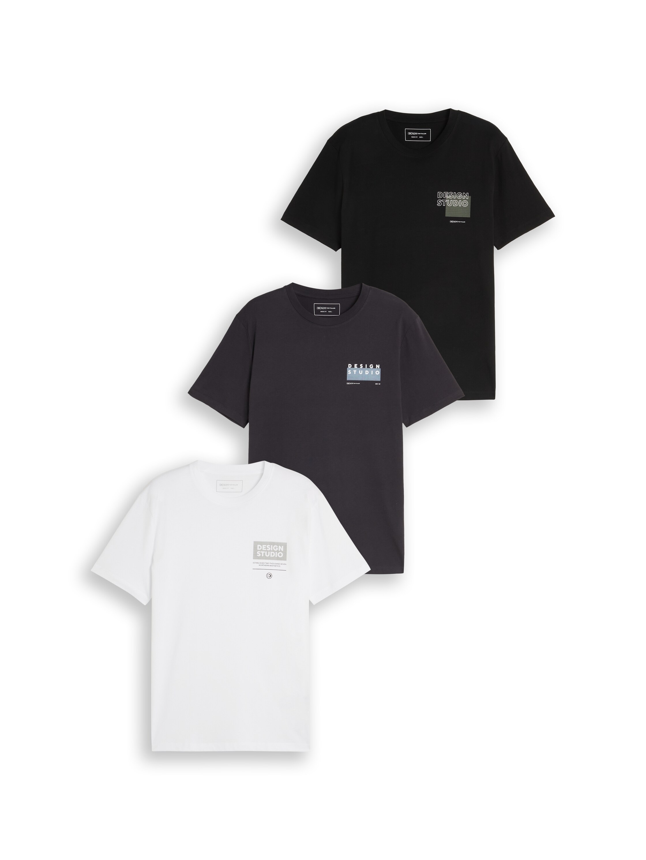 Image of TOM TAILOR Denim Rundhalsshirt Packung, 3 mit Logo Print