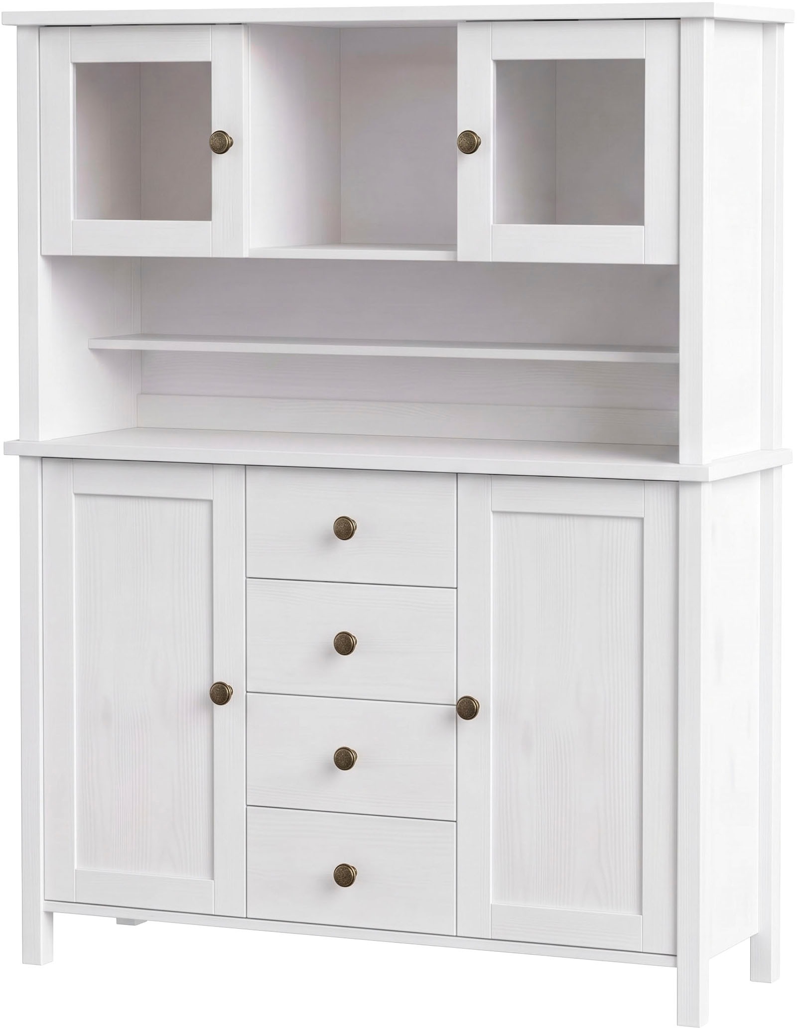 GOODproduct Buffet »Mikkeli Küchenbuffet mit 2 Glastüren, Metallgriffe« aus massiver FSC®-zertifizierter Kiefer, moderner Landhausstil