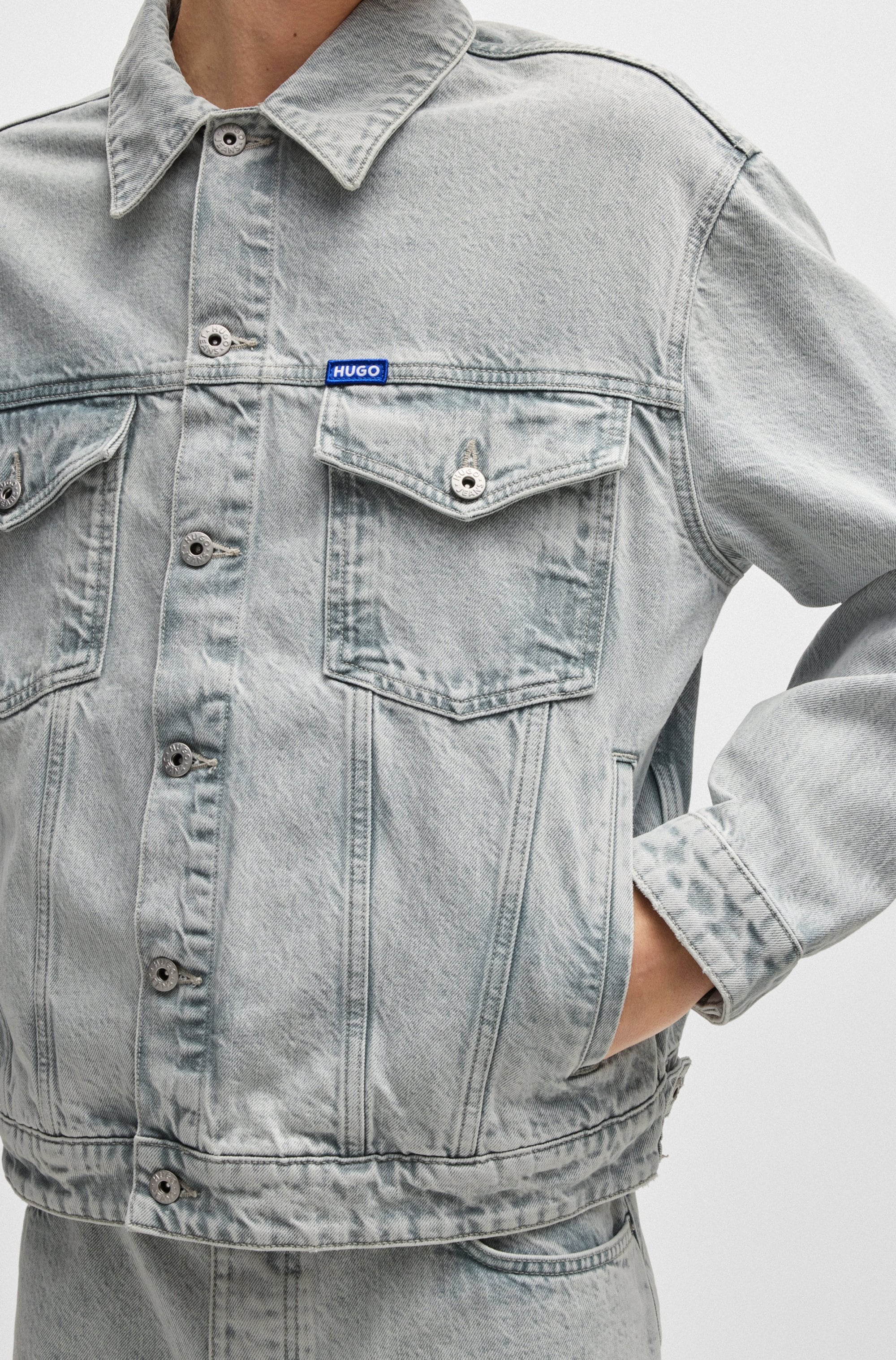 HUGO Blue Jeansjacke »Dex«, mit BOSS Leder-Badge