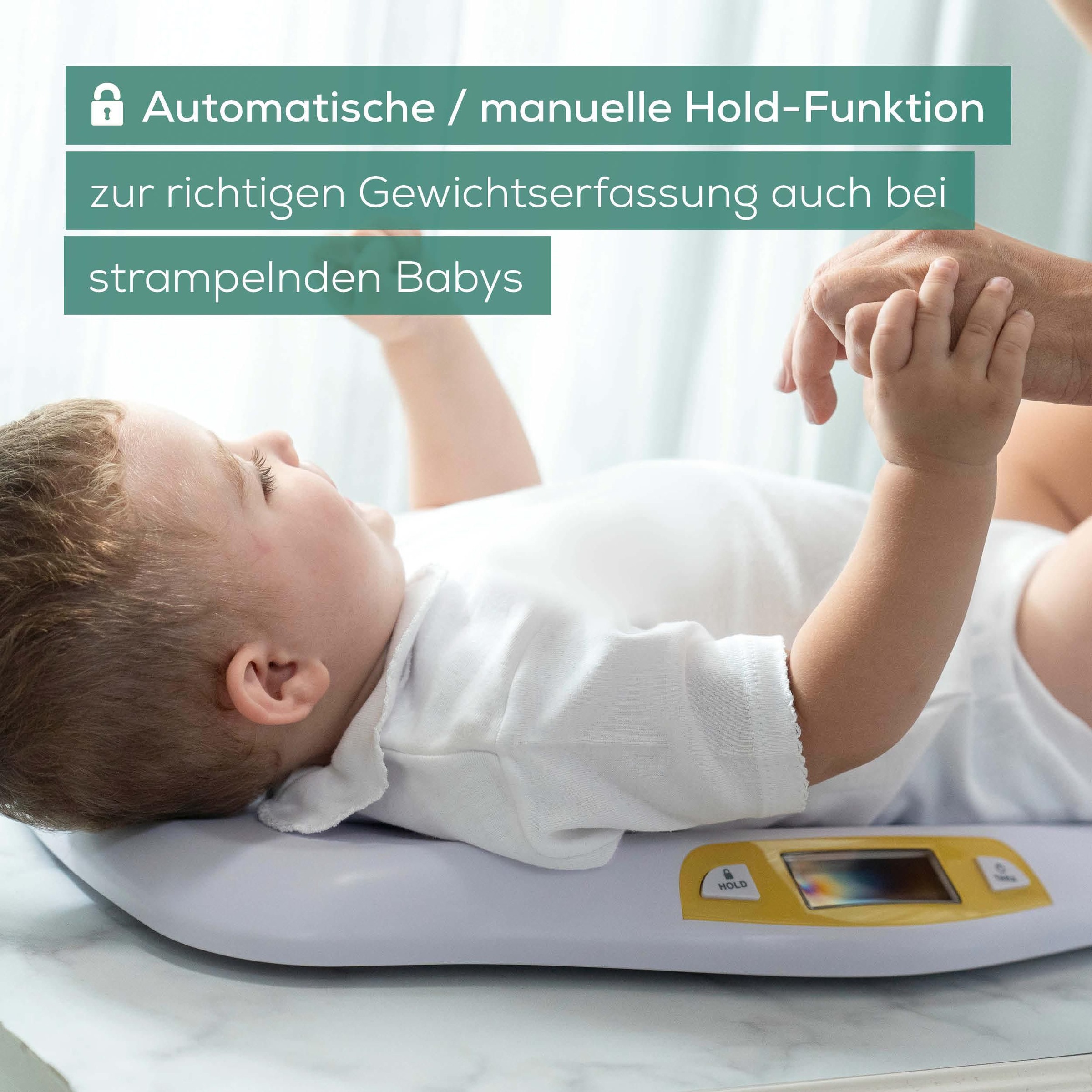 BEURER Personenwaage »BY 80 Babywaage mit Hold-Funktion für genaues Wiegen trotz Strampeln«, Rutschfeste Gummifüsse, einfach zu reinigen