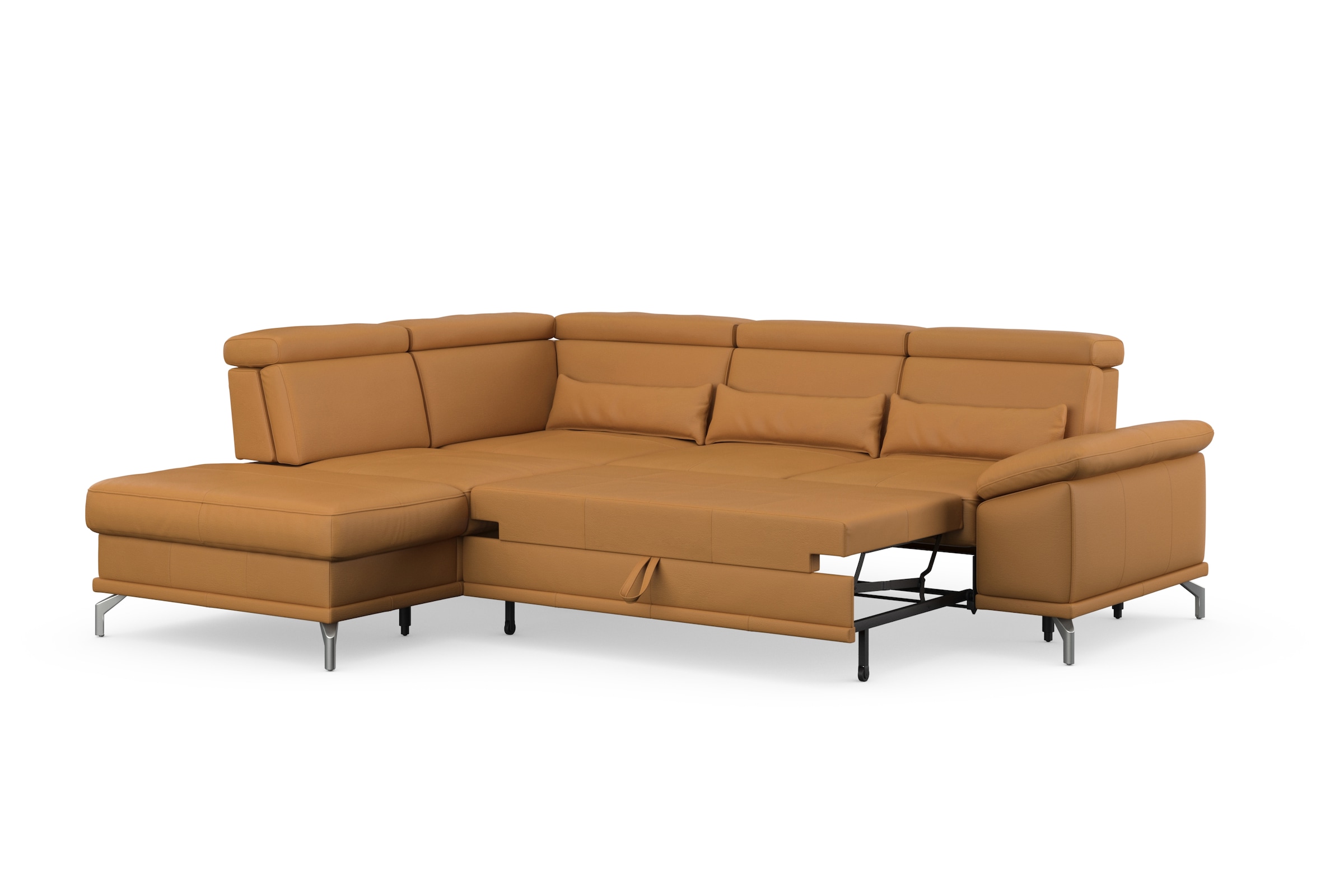 sit&more Ecksofa »Cabrio L-Form, mit Sitztiefenverstellung, Arm- und Kopfteilverstellung«, 3 Nierenkissen, Federkern, optional Bettfunktion und Stauraum