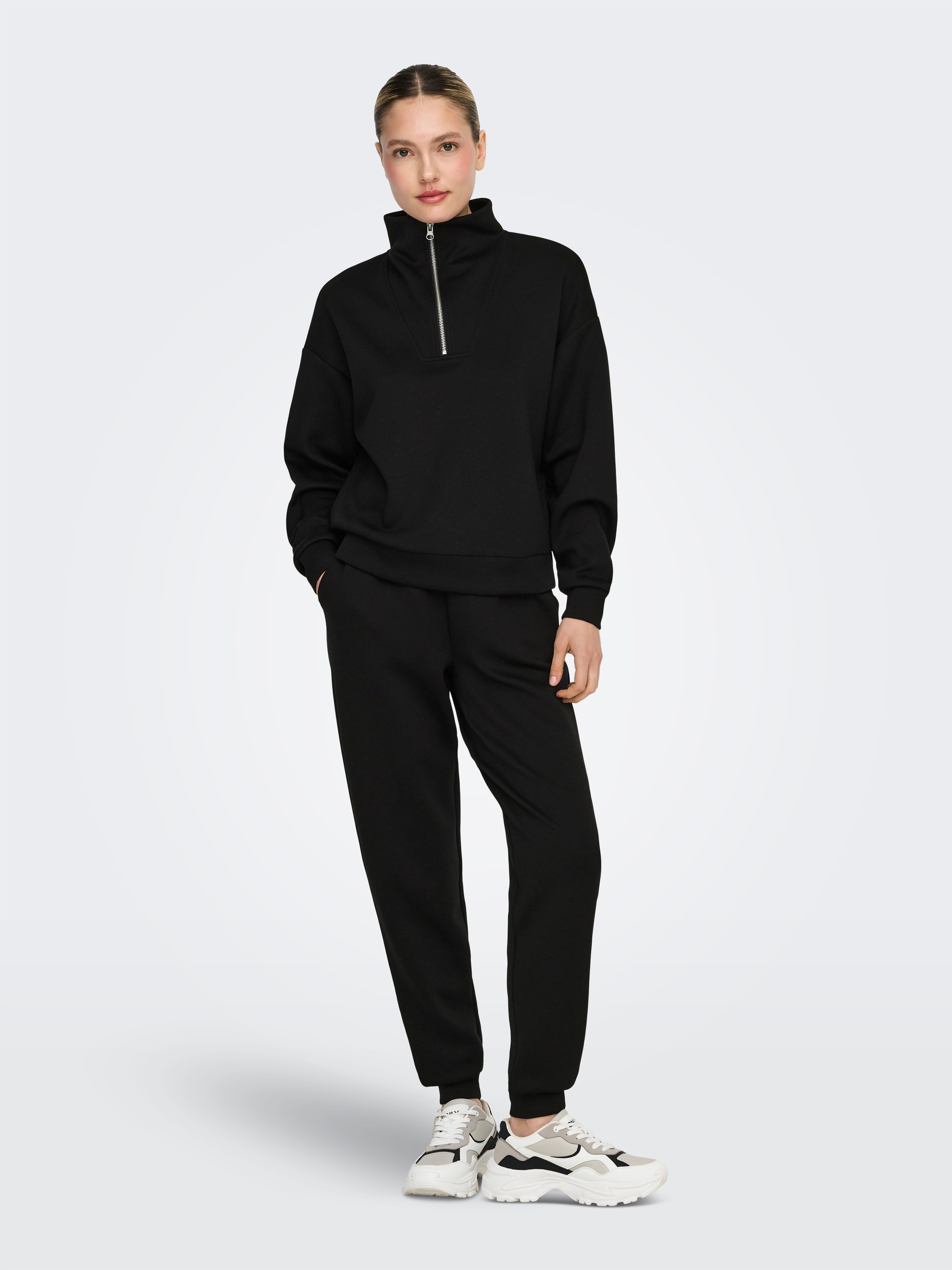 ONLY Play Sweater »ONPLOUNGE HN LS HZ DS SWT NOOS«, Materialmix, loose fit

