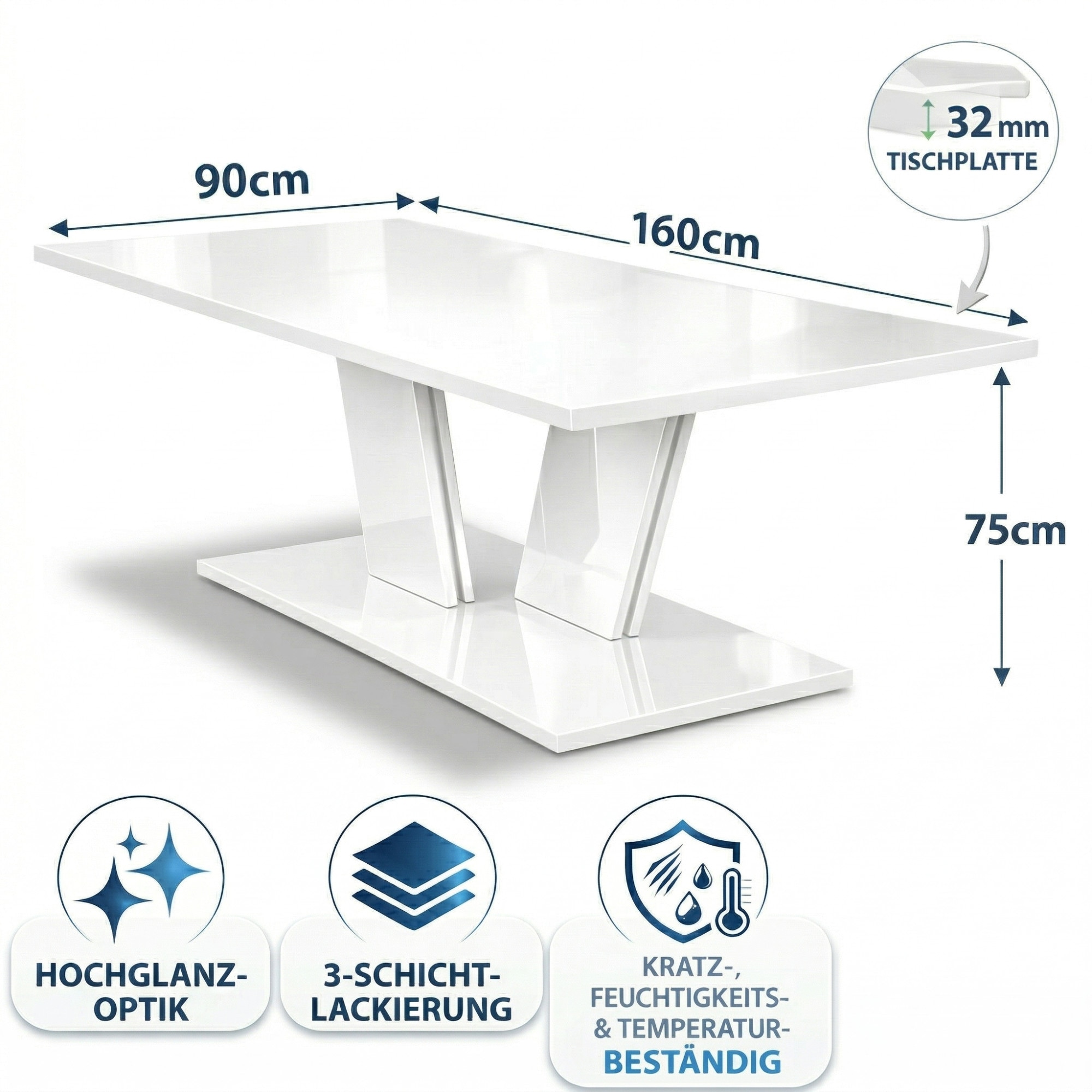 GOODproduct Esstisch »Monza Säulentisch, Küchentisch, Speisetisch, Dekortisch« Moderner Esstisch für 4-6 Personen, erhältlich in Trend-Dekoren