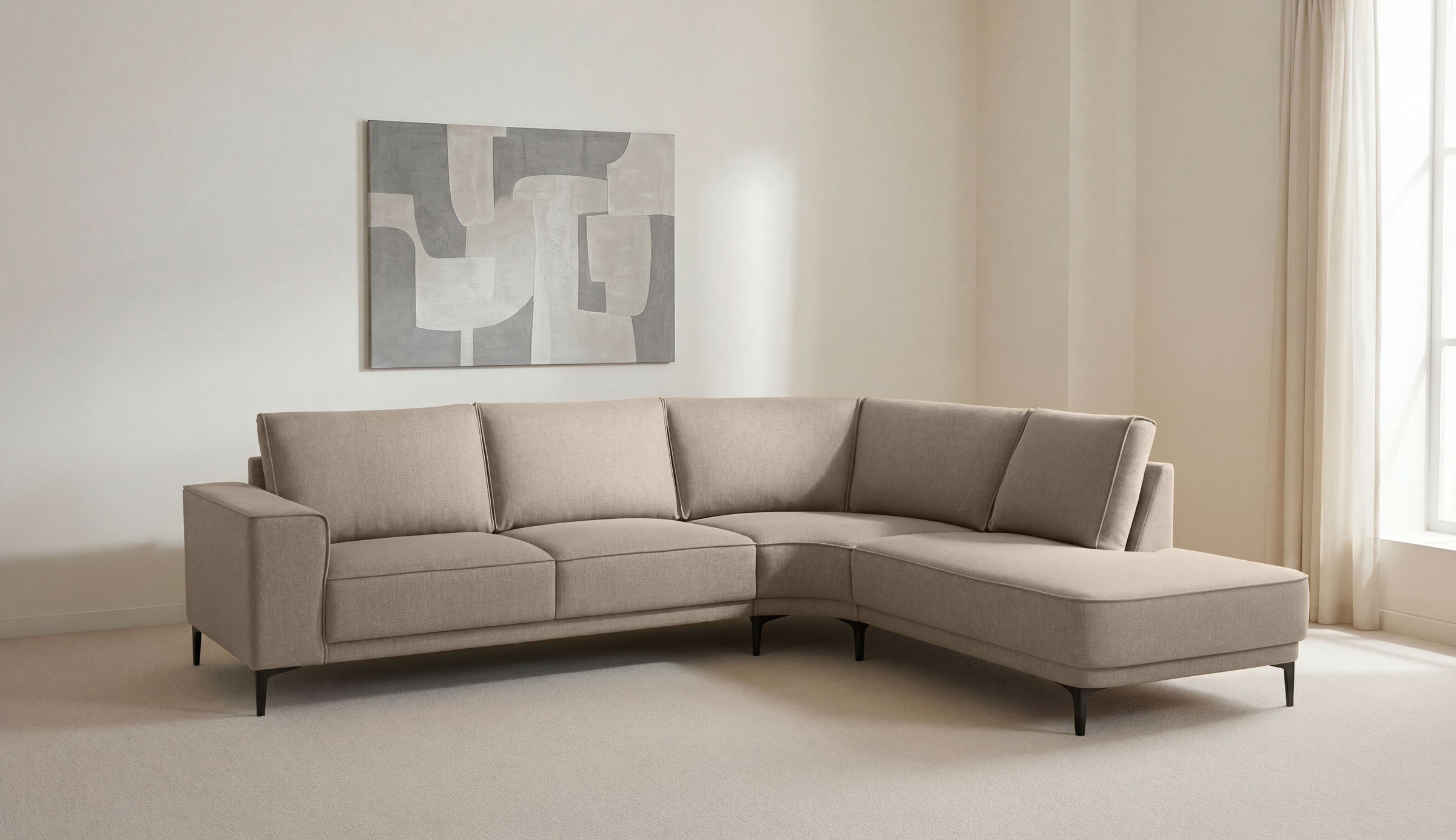 Image of GOODproduct Ecksofa "Casina" mit abgerundeter Ottomane, in einem weichen Chenille-Stoff