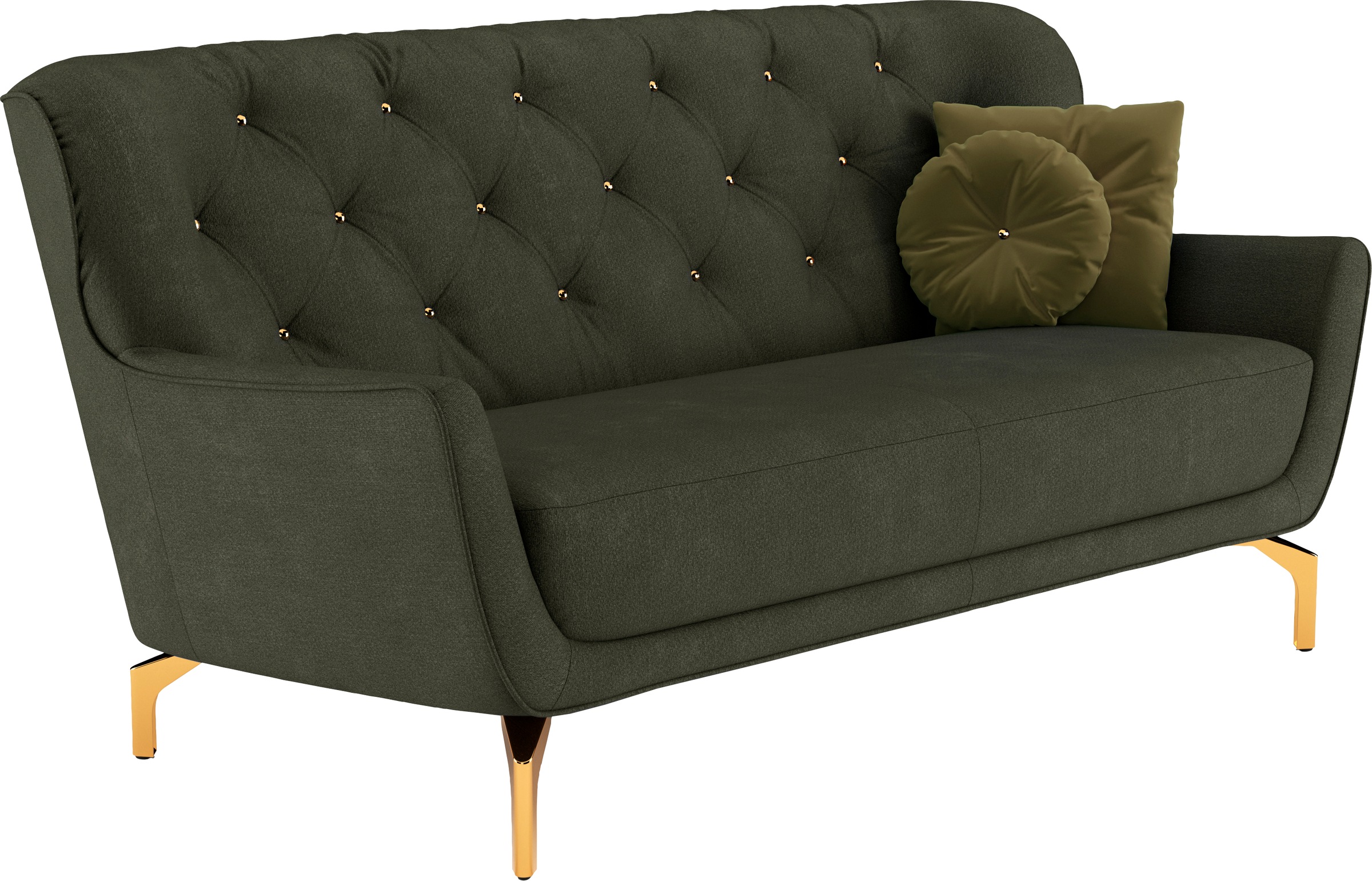 sit&more Polstergarnitur »Orient 3«, (2 tlg.), inkl. 4 Zierkissen mit Strass-Stein, goldfarbene Metallfüsse