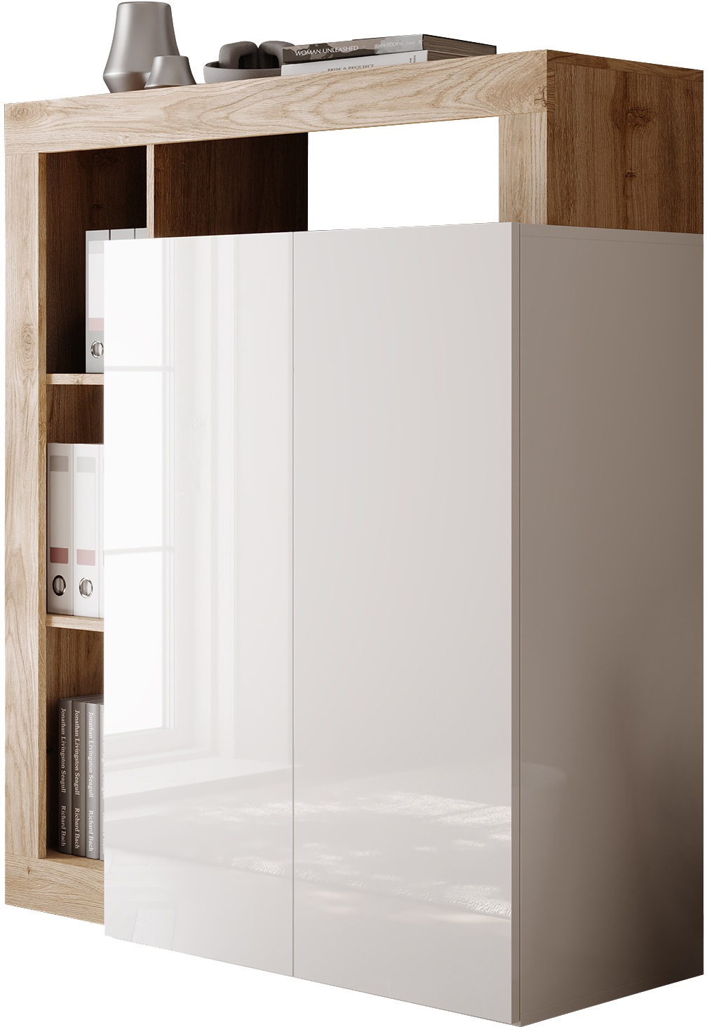 Image of Home affaire Sekretär "Hamburg Breite 108 cm, Höhe 126 cm, 2 Türen, PC-Schrank, Home-Office," dekorativer Rahmen, Tastaturauszug, Stauraum, Multifunktional