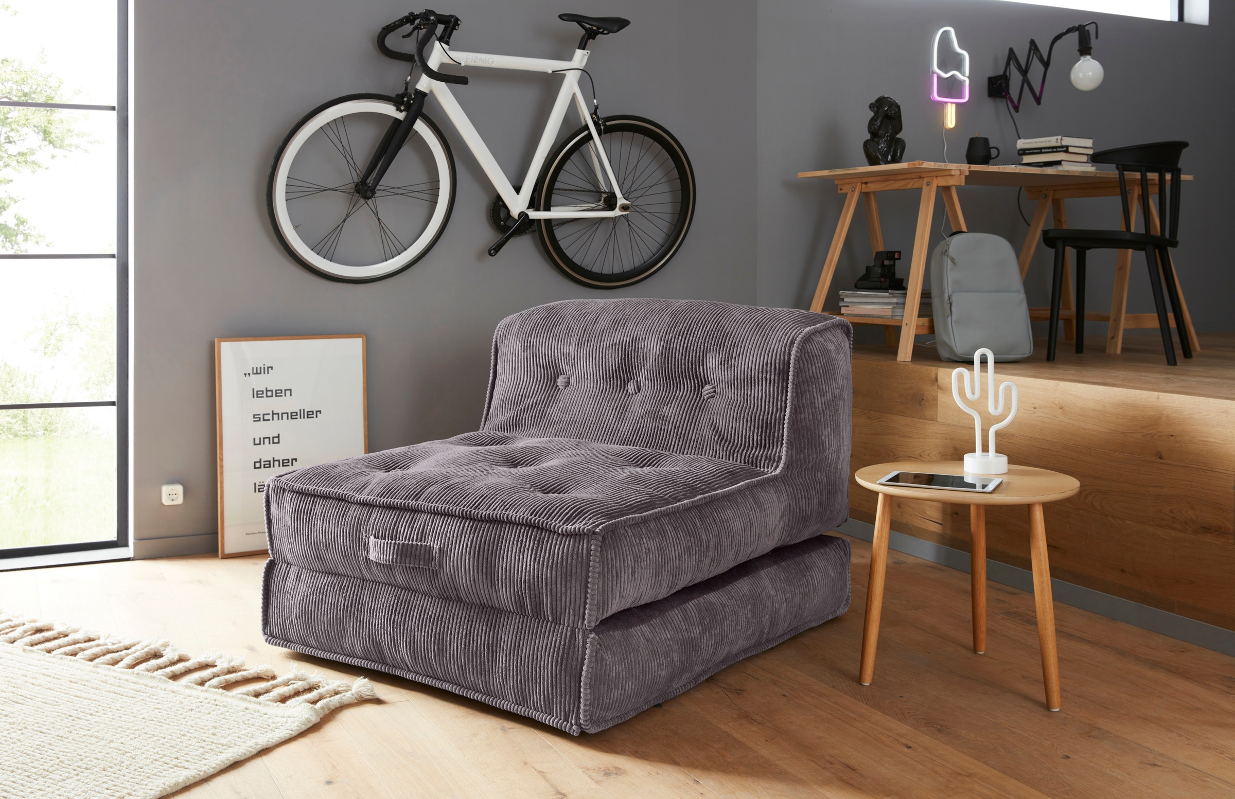 INOSIGN Sessel »Pia«, Loungesessel aus Cord, in 2 Grössen, mit Schlaffunktion, Pouf-Funktion.