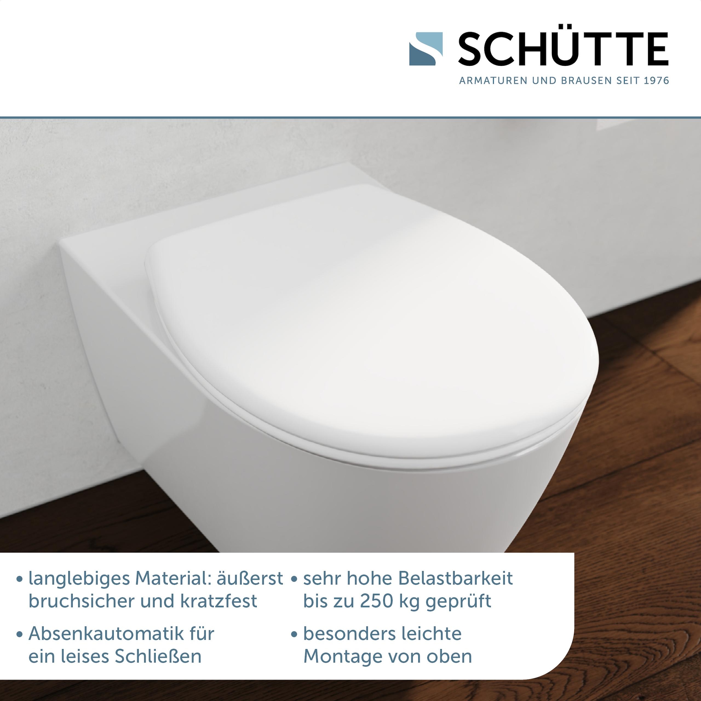 Schütte WC-Sitz »Duroplast, WHITE« WC-Sitz, Befestigungsmaterial, Montageanleitung,  mit Absenkautomatik und Schnellverschluss, inklusive Duftstein