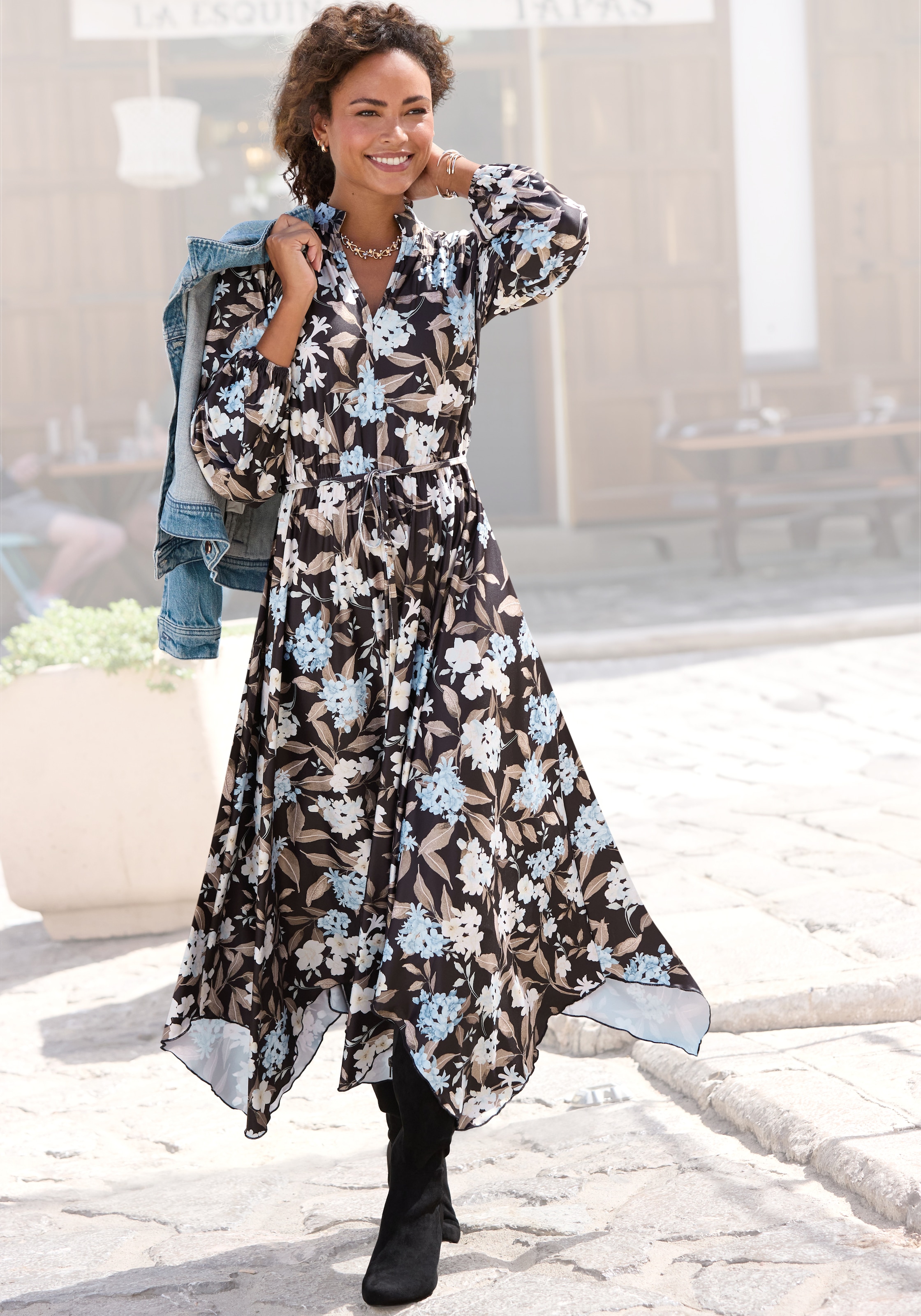 Image of LASCANA Midikleid "aus bügelfreier Qualität mit Blumendruck" Ohne Taschen festlich-elegantes Sommerkleid, tailliertes Druckkleid, Jerseykleid