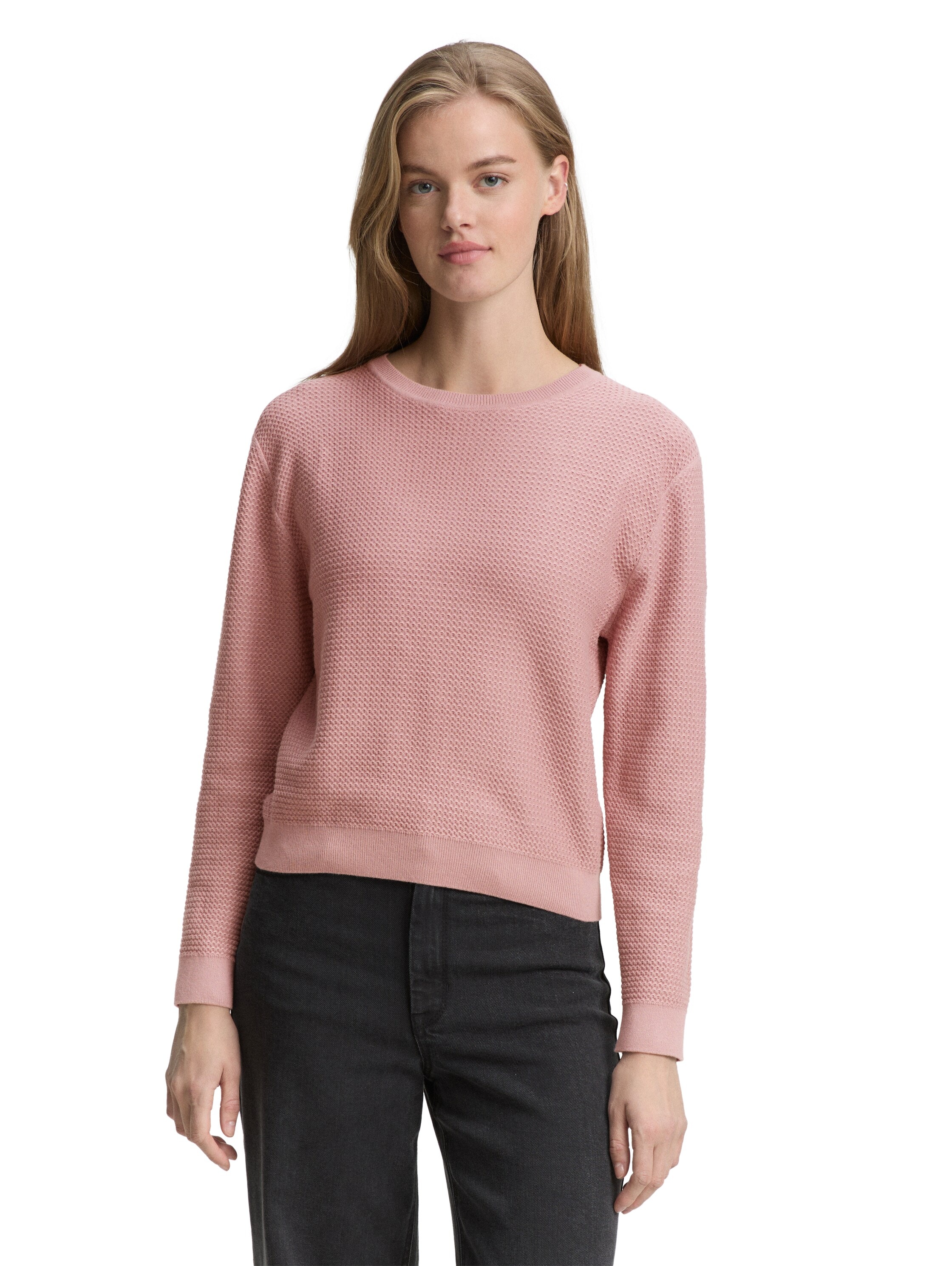 Image of TOM TAILOR Denim V-Ausschnitt-Pullover mit Rippbündchen