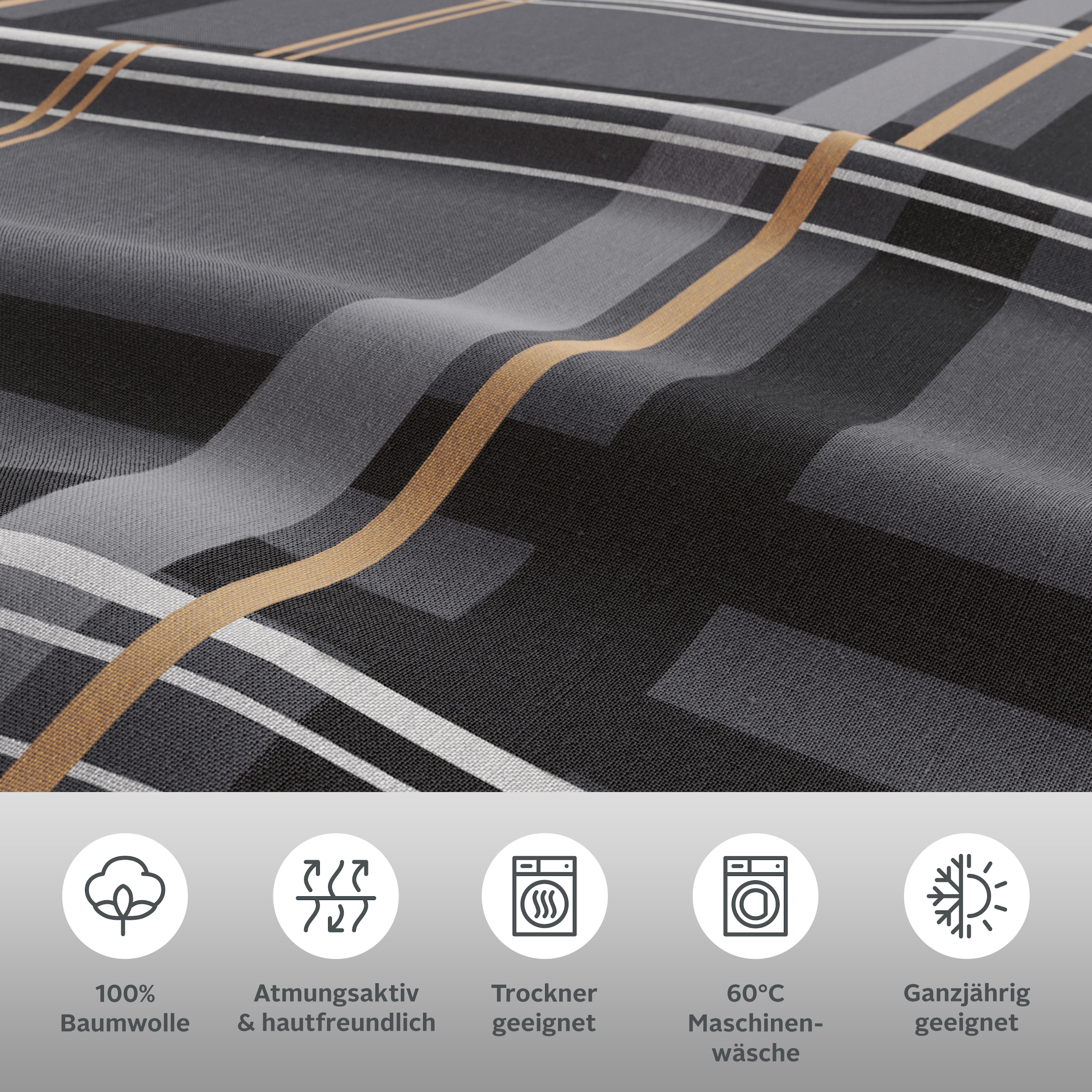 H.I.S Linge de lit réversible »Talin« 2 cuis NEUHEIT in Gr. 135x200 oder 155x220 cm, 100% Baumwolle, Karo-Design