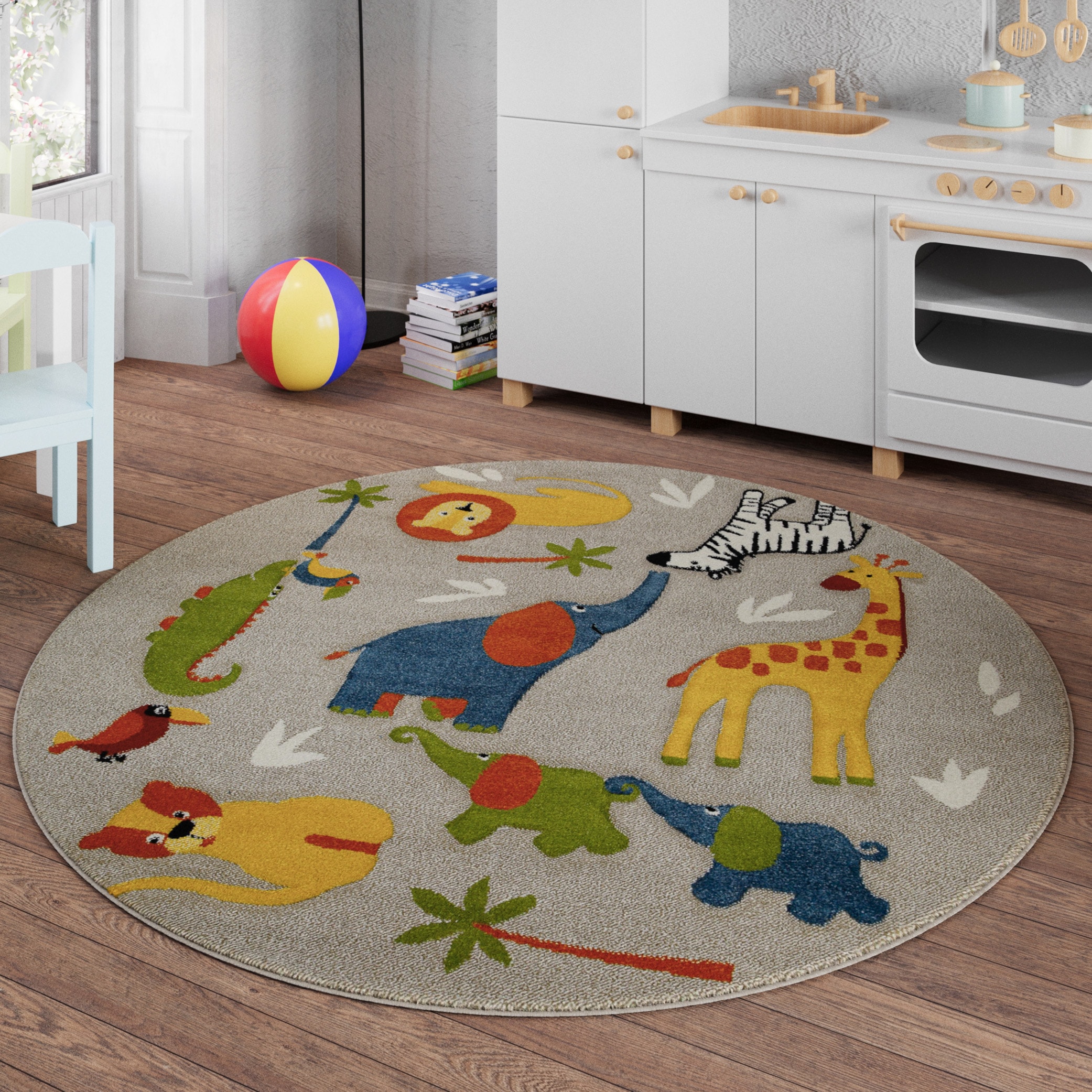 Image of SMART KIDS Kinderteppich "Benny & Friends" rund 10 mm Höhe Moderner Spielteppich, strapazierfähig, pflegeleicht, Konturenschnitt