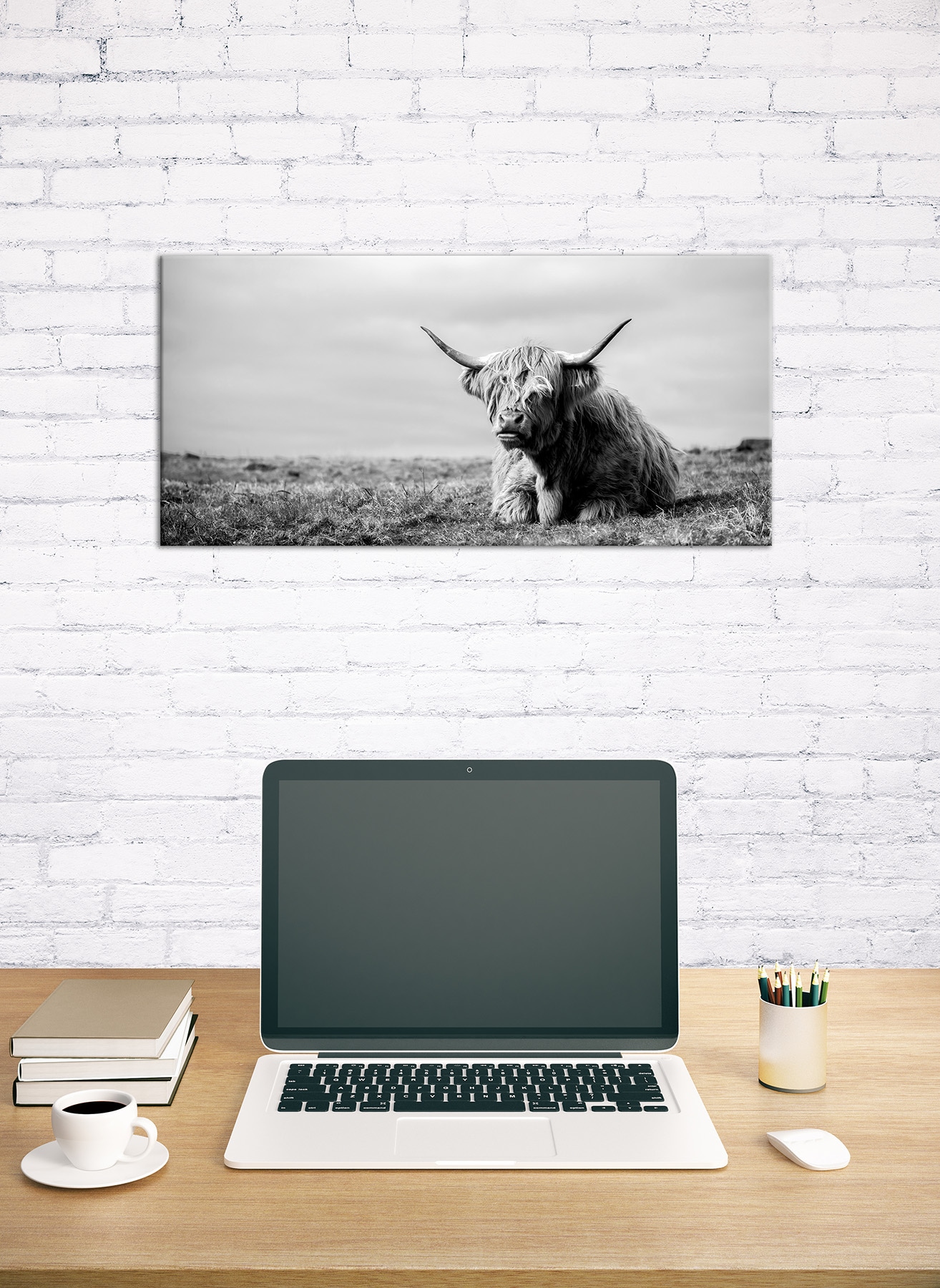 Bönninghoff Bild »Wandbild HOCHLANDRIND LIEGEND 33x70 cm – Leinwandbild Keilrahmen Deko« Hochlandrind | Kuh | Kuhbilder auf Keilrahmen gespannt