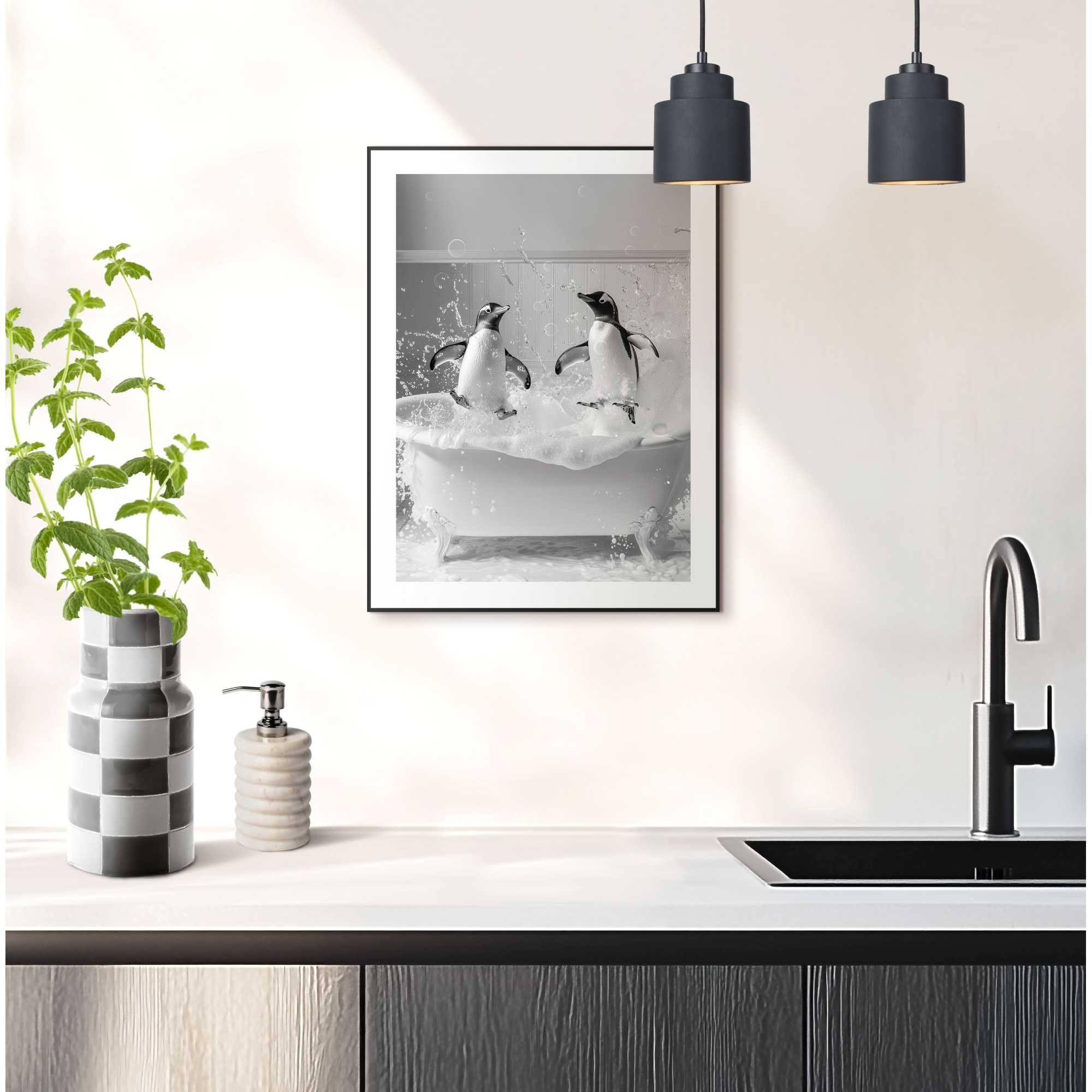 Reinders! Poster »Penguin Splash« Toilette - Schwarz-Weiss - MDF - Tiere - 30x40 cm