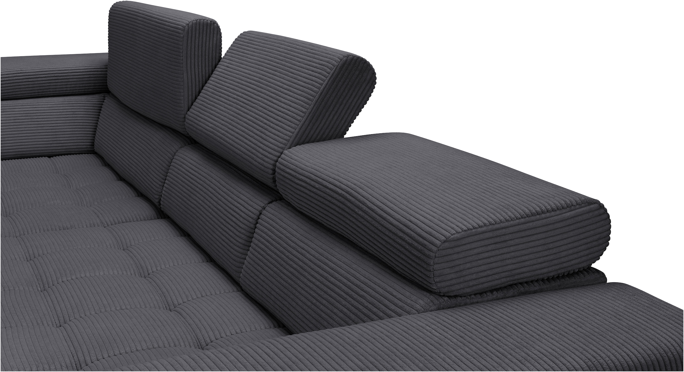 exxpo - sofa fashion Ecksofa »Elianos, hoher Sitzkomfort, aufwendige Kreuzsteppung im Sitz, L-Form« Kopfteile & Sitztiefe verstellbar, ohne Bettfunktion, Cord, antrazit