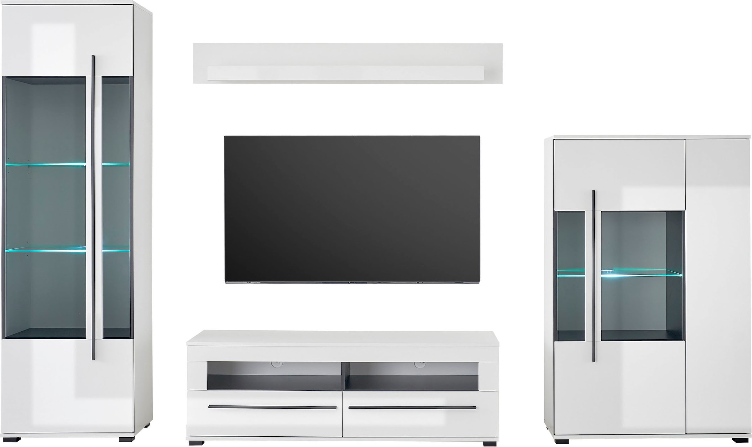 INOSIGN Wohnwand »Cantara, moderne Anbauwand, Wohnzimmer-Set, in Eiche Evoke oder Weiss«, (Set), enthält zwei Vitrinen, ein Lowboard und ein Wandboard
