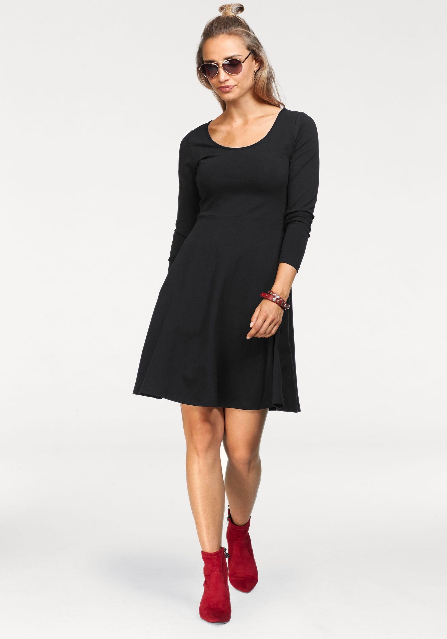 Aniston CASUAL Jerseykleid, mit Blumendruck uni in Schwarz oder versandkostenfrei auf