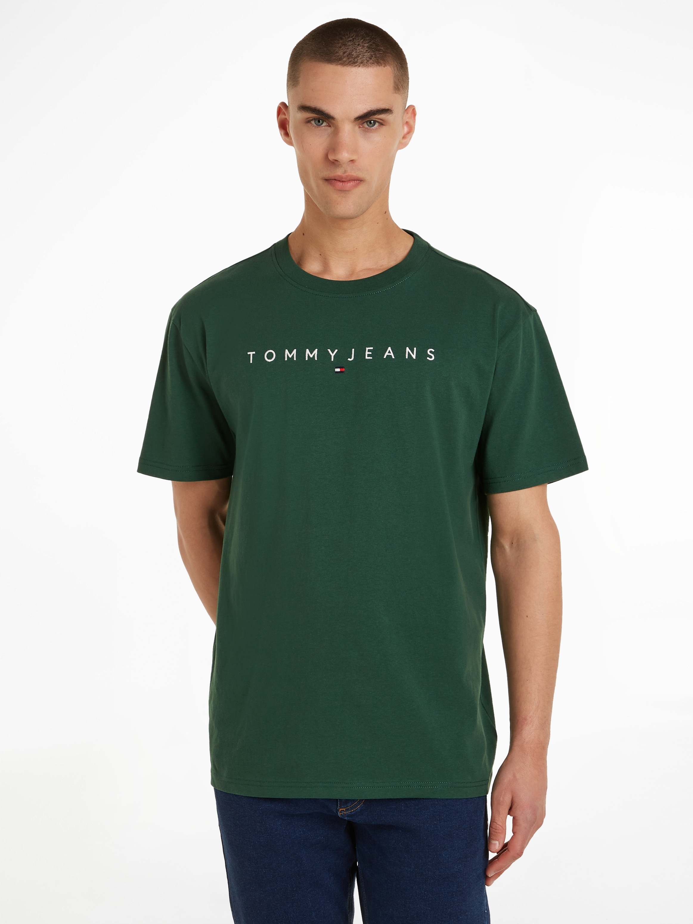 ♕ Tommy Jeans LINEAR LOGO REG TEE EXT«, versandkostenfrei »TJM Markenlabel auf T-Shirt mit