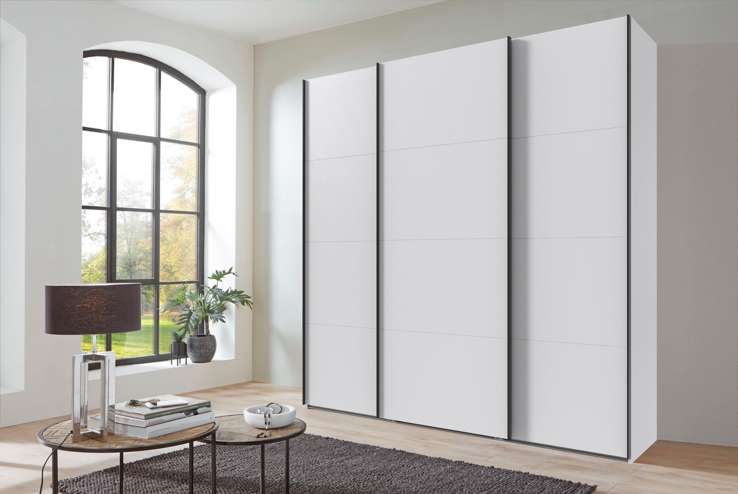 Wimex Kleiderschrank »Mugano, Made in Germany, Lieferung bis in Deine Etage und Stellort«, (wähle Deine Ausstattung: Basic oder Premium!), 3 Schwebetüren, grosse Grössen, mit oder ohne Spiegel, Metallgriffe