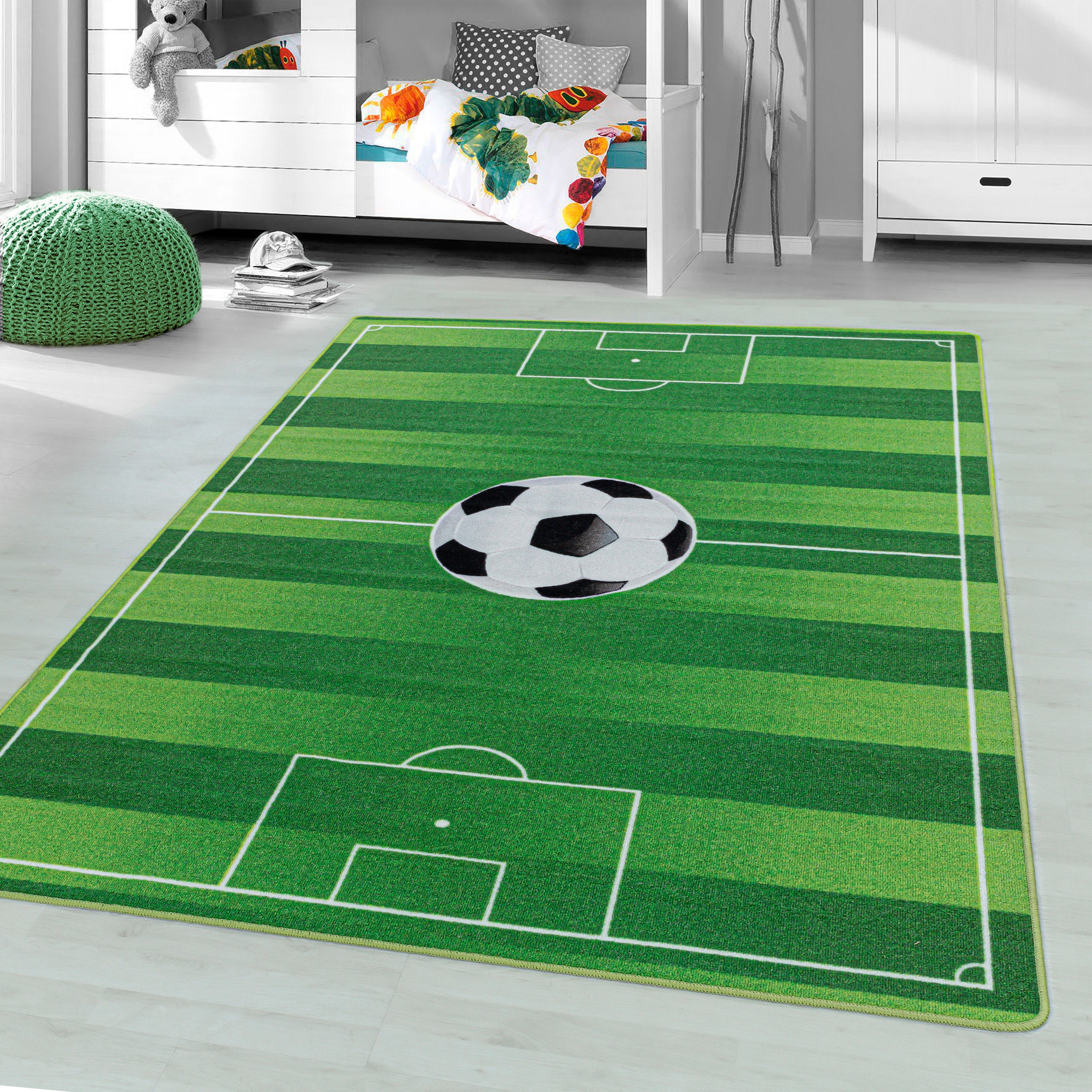Image of Ayyildiz Teppiche Kinderteppich "PLAY 2911" rechteckig 6 mm Höhe robuster Kurzflor, Spielteppich, Fussball, Rasen, Kinderzimmer