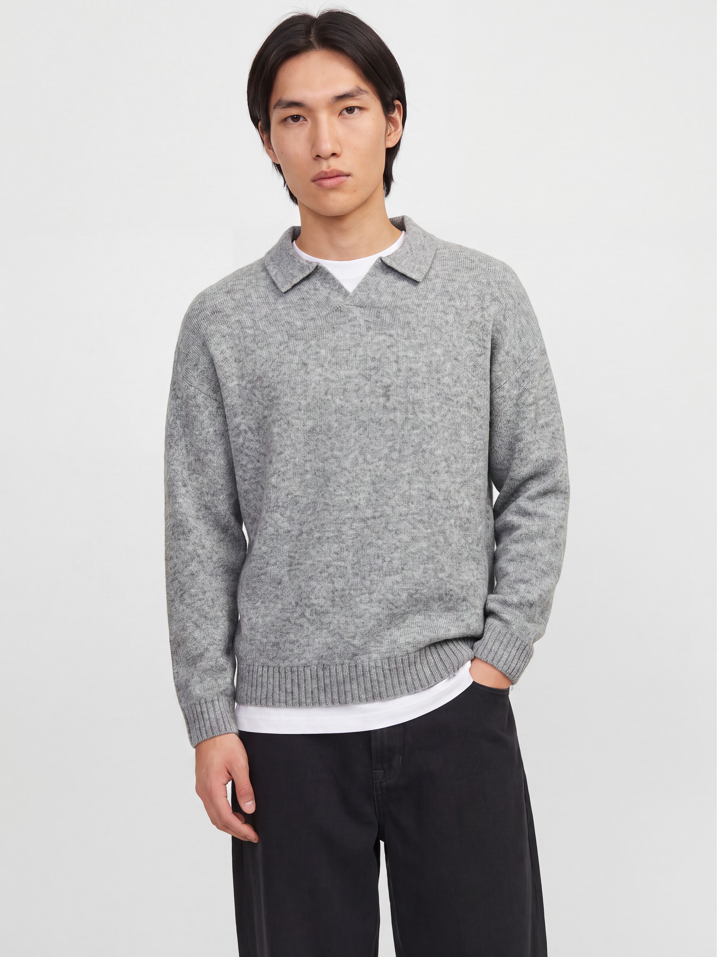 Image of Jack & Jones Polokragenpullover "JJESOHO OLLIE KNIT SPLIT NECK SN" Materialmix, regular fit