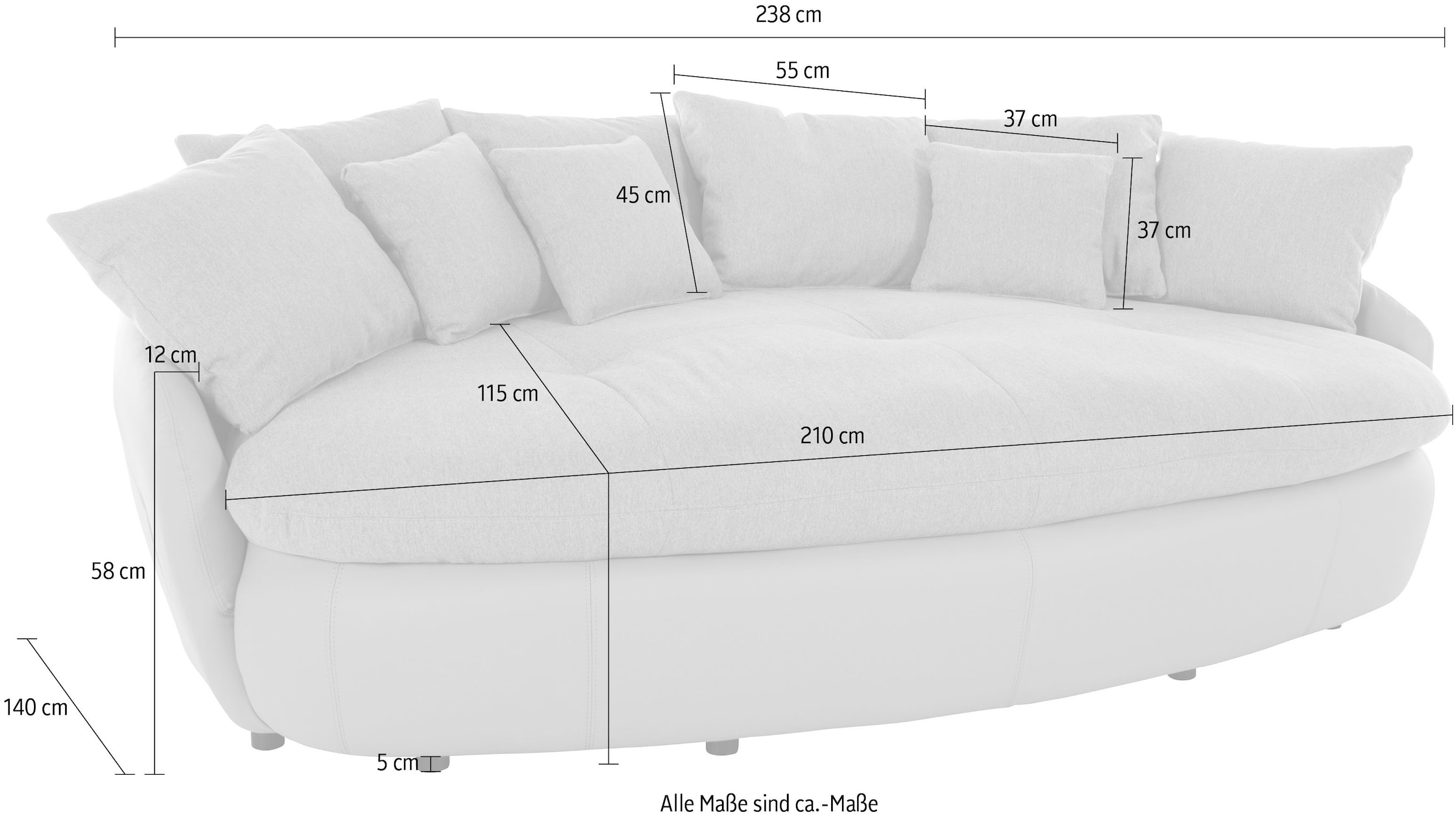 COTTA Canapé Big »Aruba« méga canapé confortable XXL en forme organique avec nombreux coussins