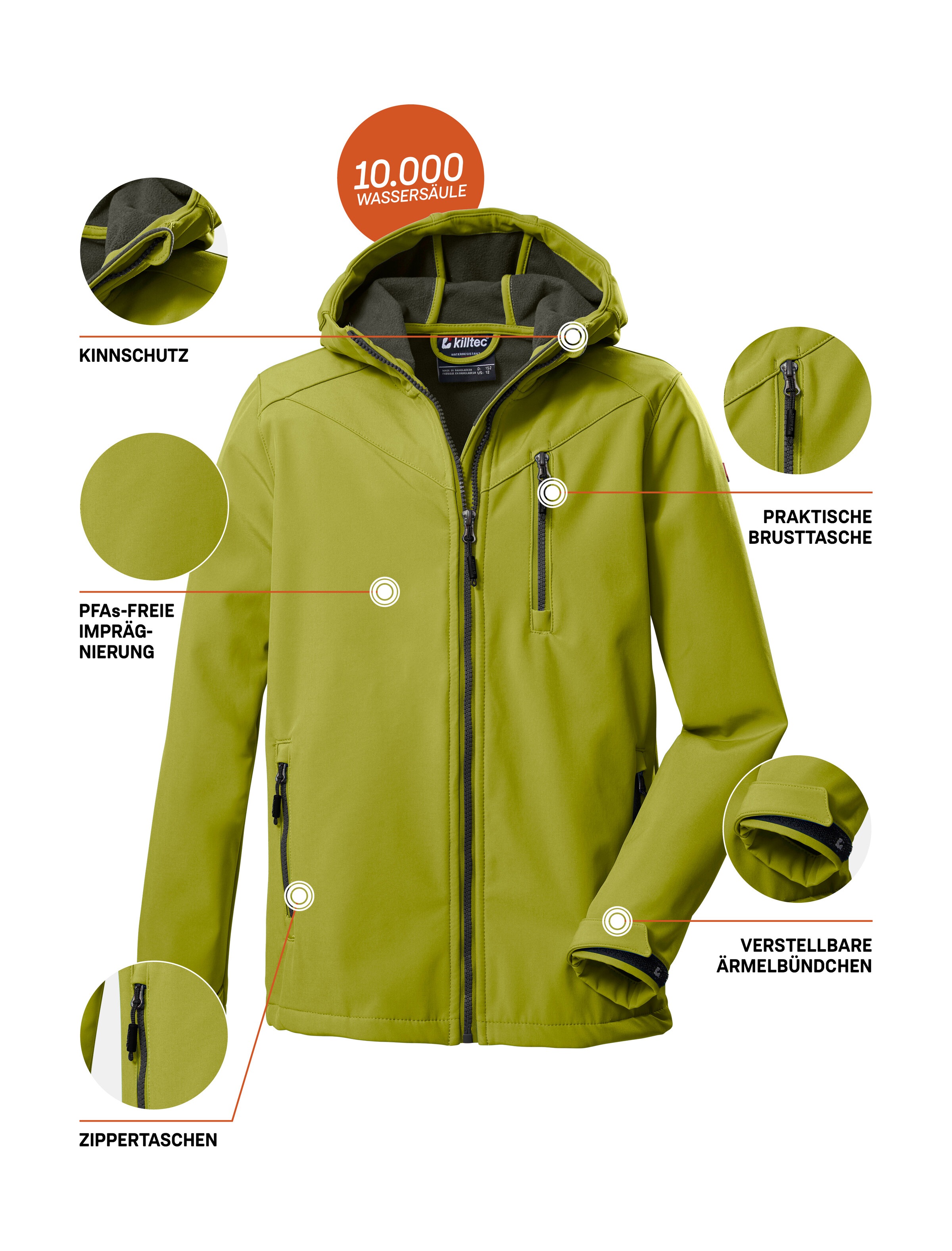 Killtec Softshelljacke »Boys Softshelljacke«, Wasserabweisende Softshelljacke mit Kapuze, Fleece und PFAs-frei
