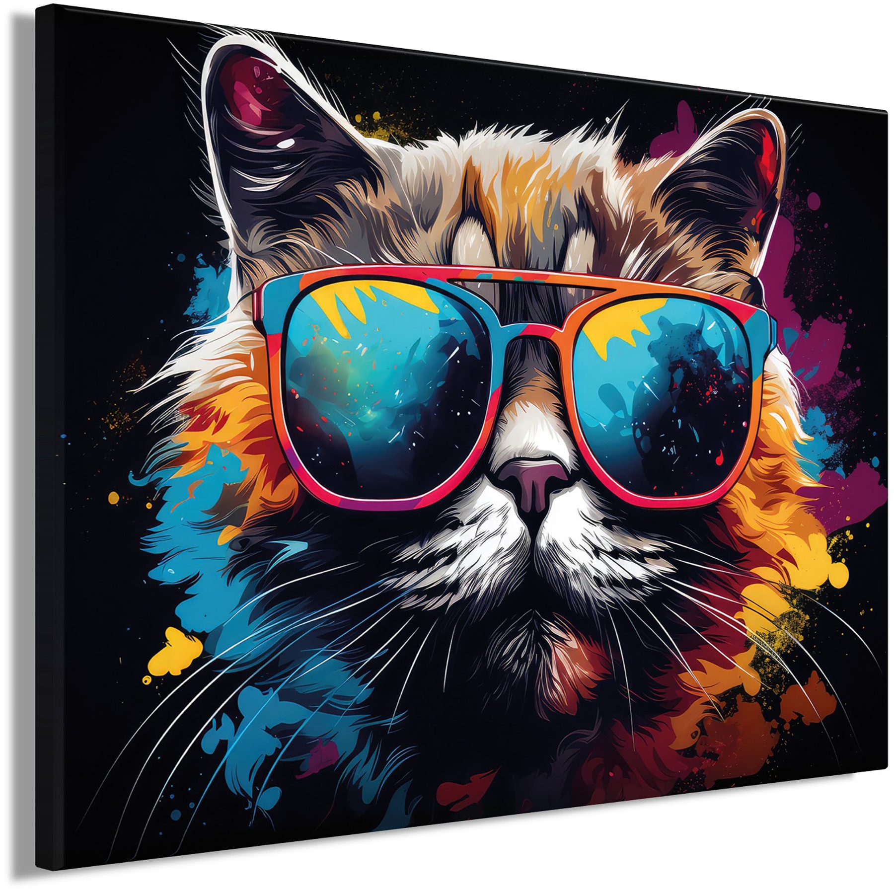 Bönninghoff Bild »Wandbild COOL CAT 46x61 cm – Leinwandbild Keilrahmen Deko modern« Katze | Katzen | Katzenbilder auf Keilrahmen gespannt