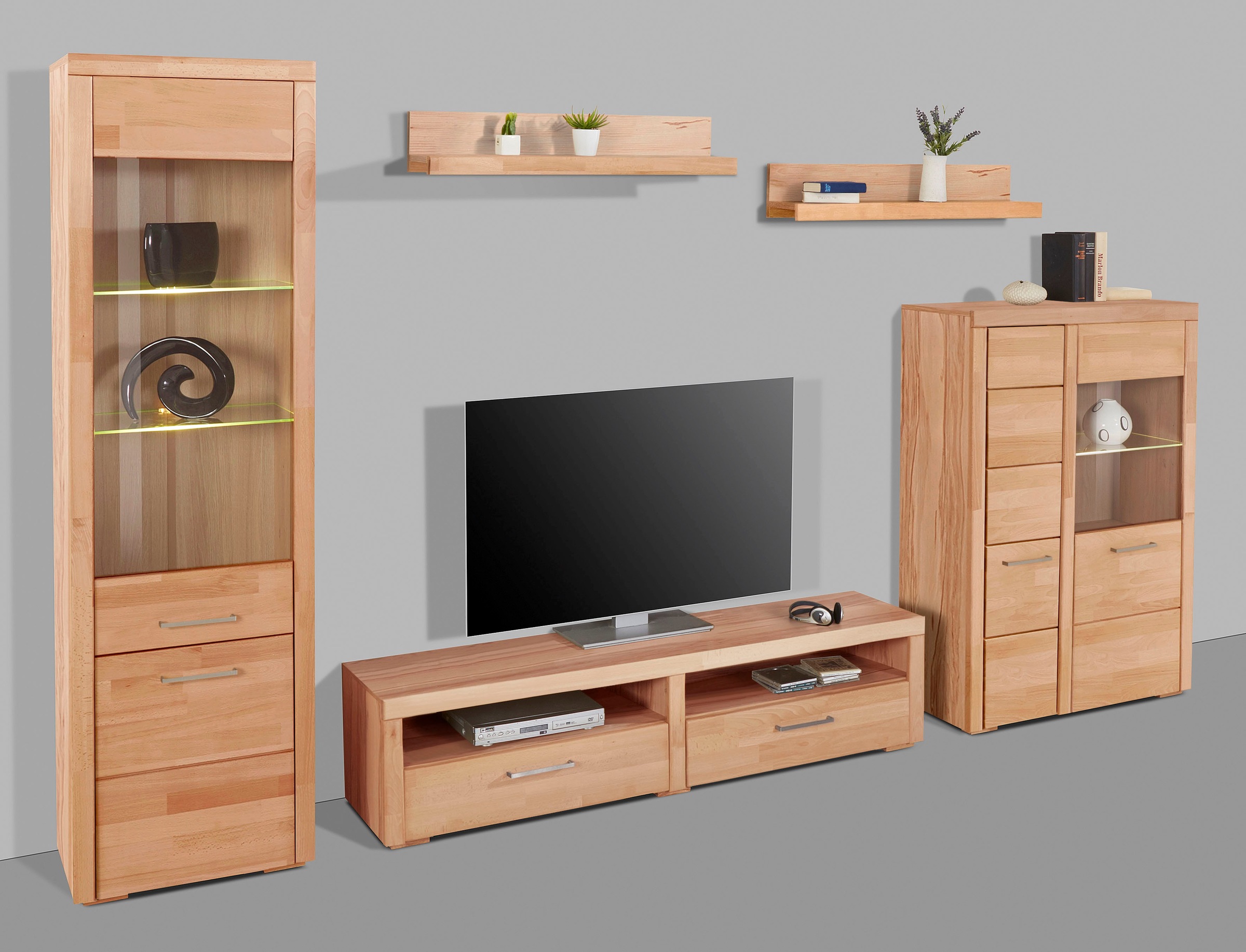 Home affaire Wohnwand »Falco«, (Set, 4 St., 5), Fronten aus Massivholz