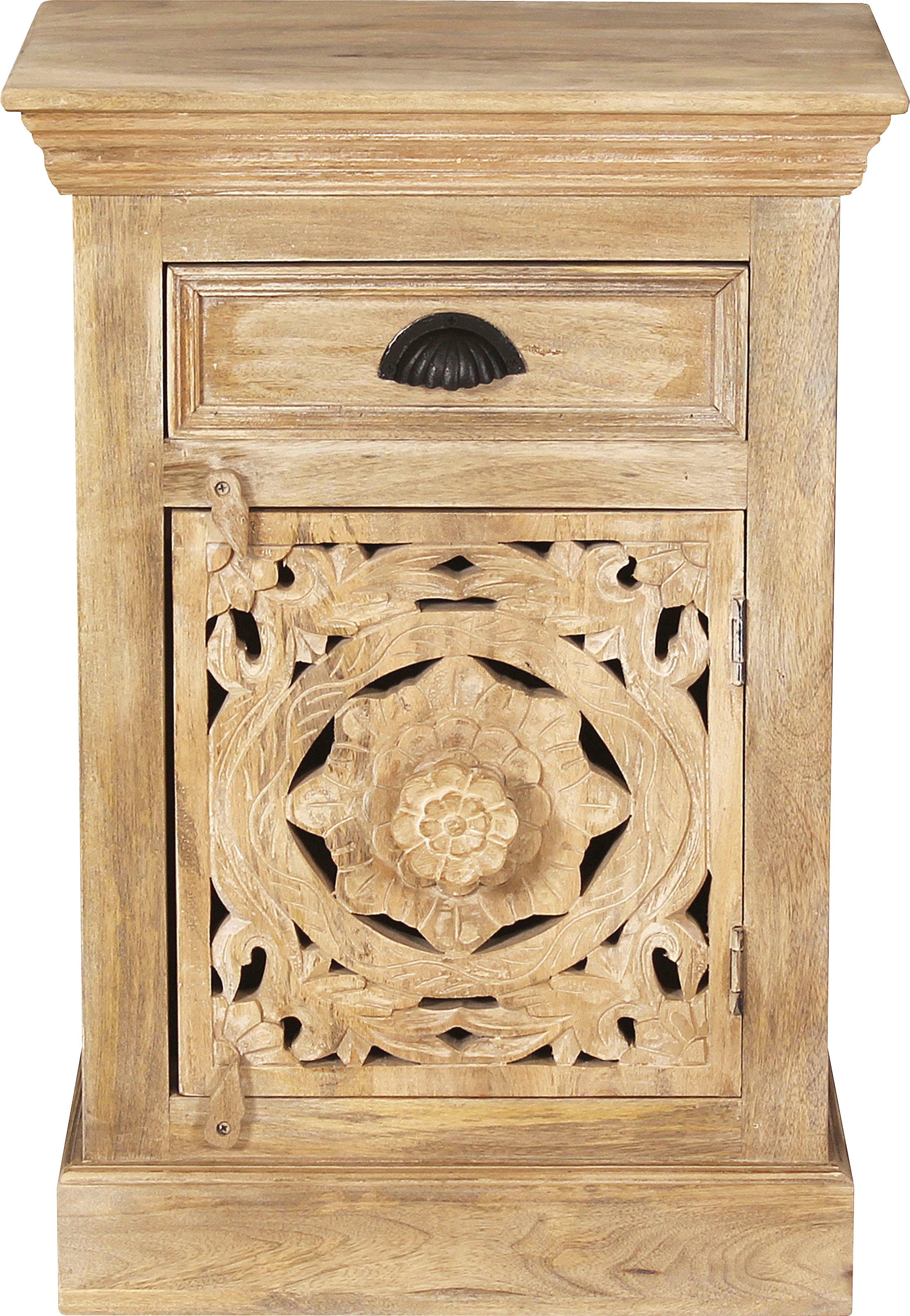 Image of SIT Kommode "Famagusta aus Mangoholz mit Tür, Schublade & Holzschnitzereien" Aufwändige Holzschnitzereien als kunstvolles Design-Highlight