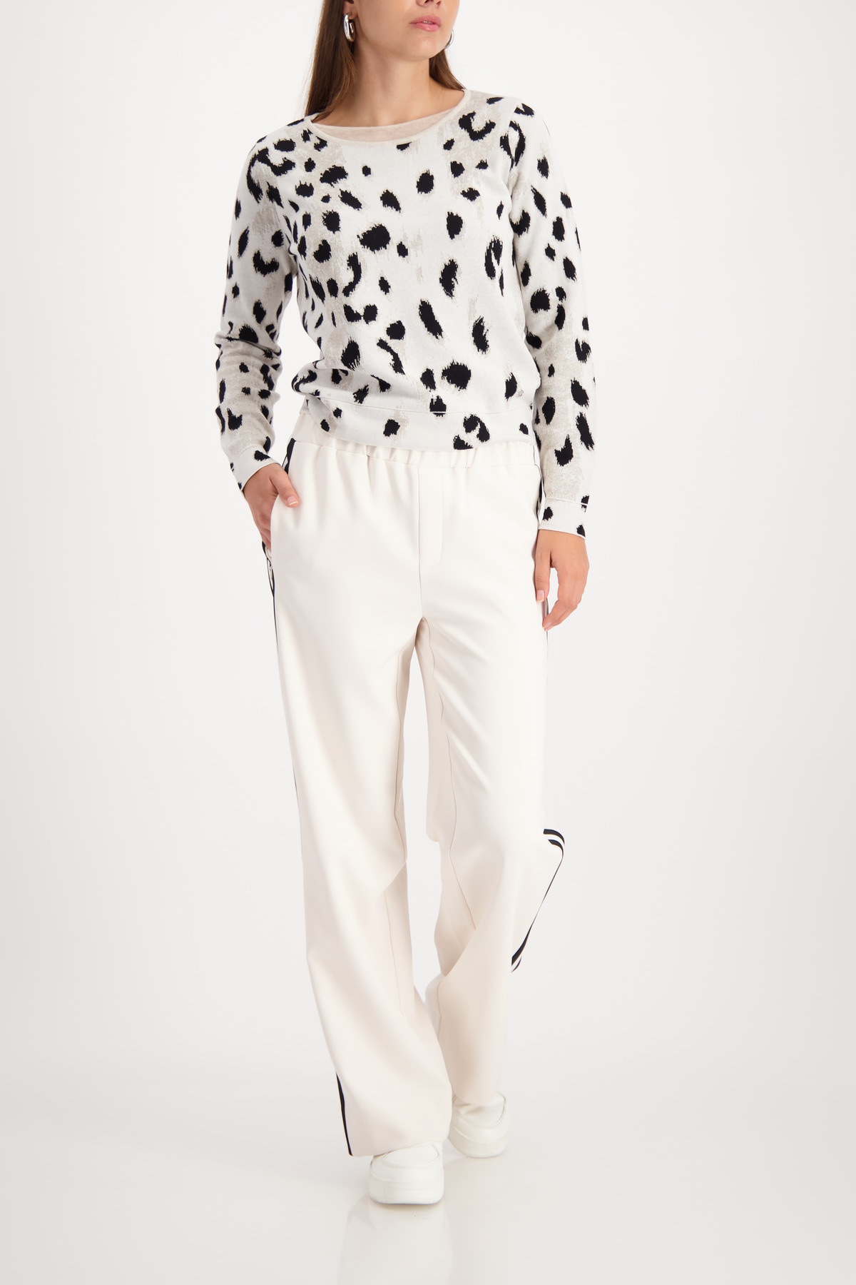 Monari Pull à col rond »Pullover Leo Jacquard« Regular fit mit doppeltem Rundhalsausschnitt