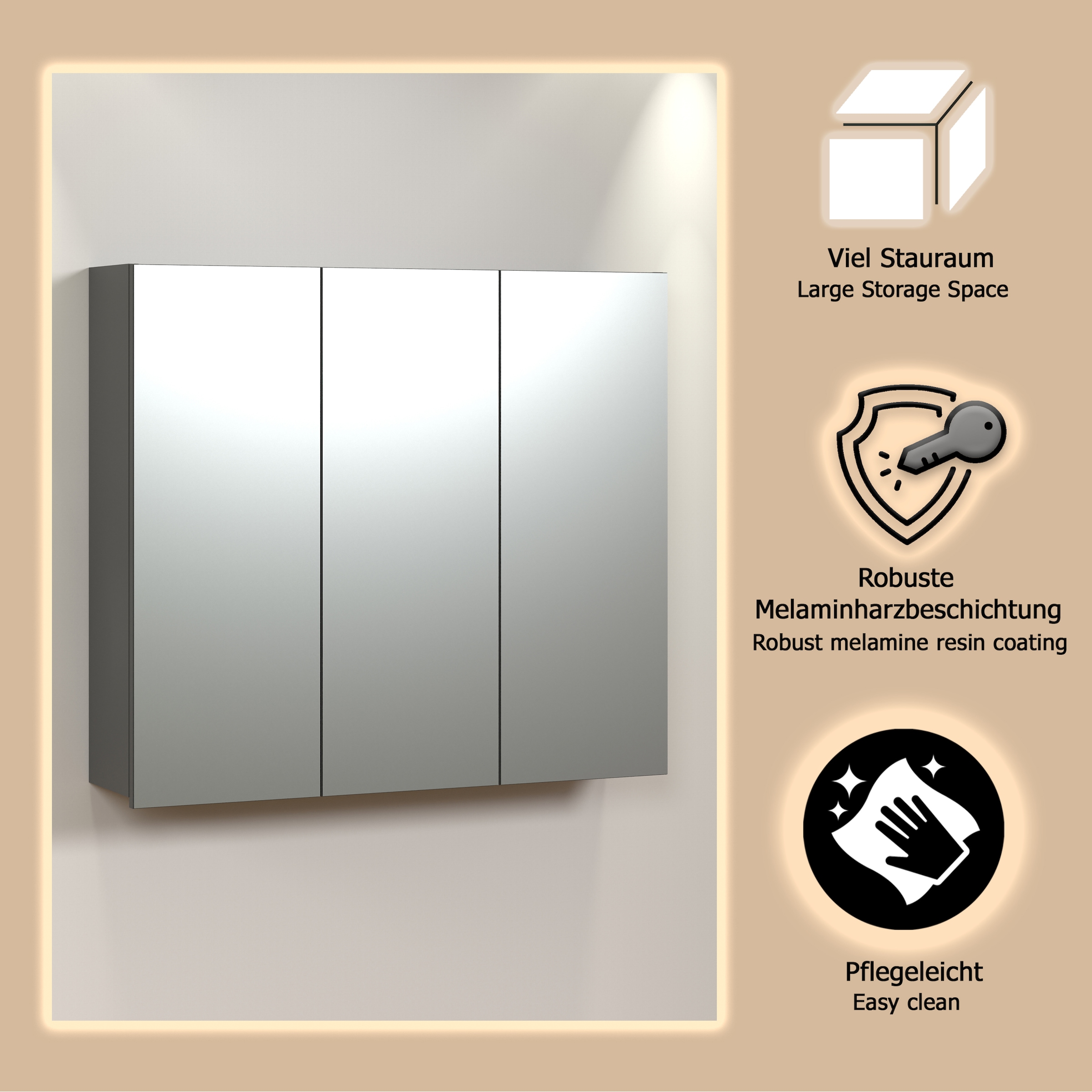 welltime Spiegelschrank »Amrum« 1 Stk. tlg. Spiegelschrank mit 3 Spiegeltüren - (B/T/H) 90/20/80 cm