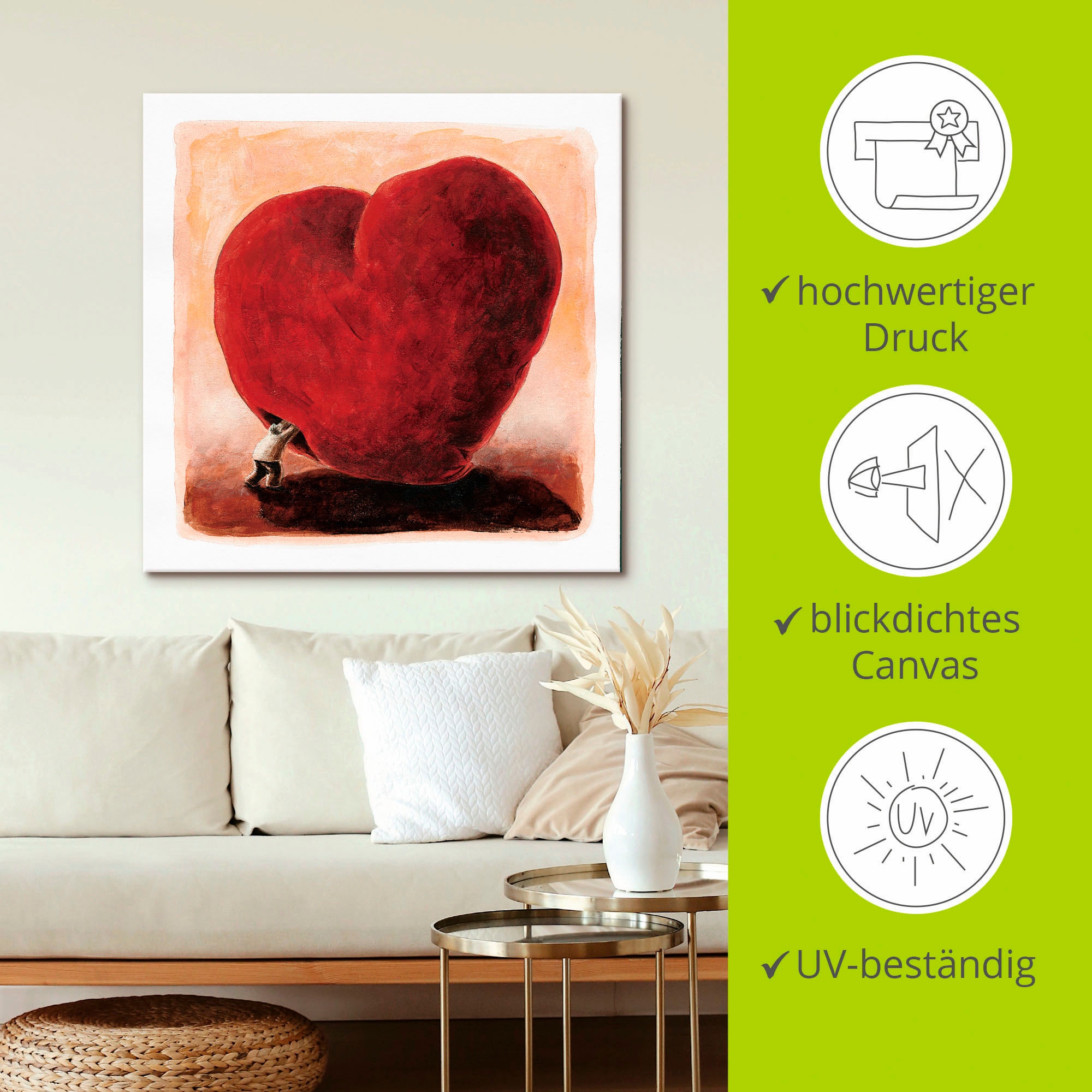 Artland Leinwandbild »Weiches Herz« Herzen 1 Stk. tlg. auf Holzrahmen gespannt