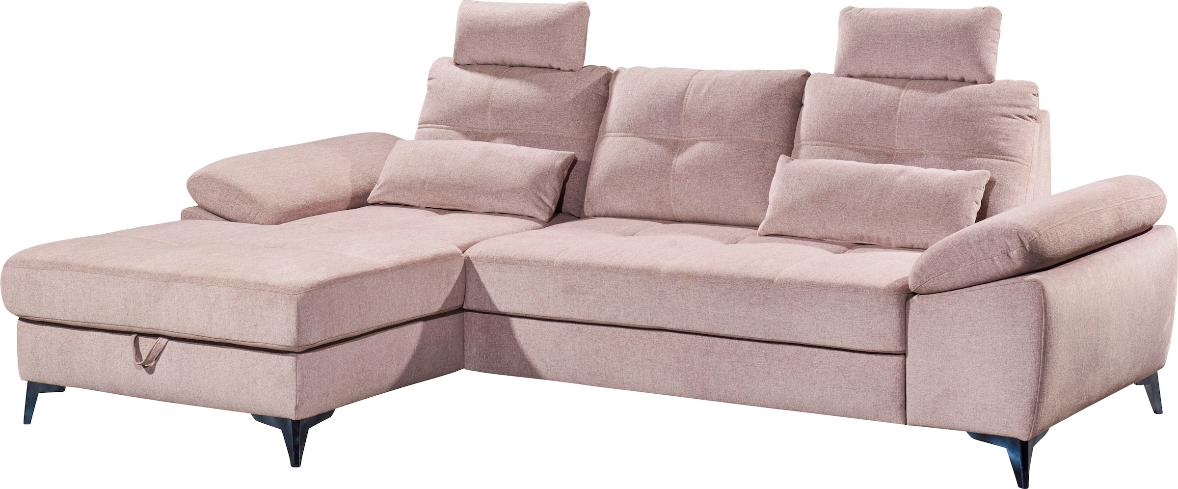 ED EXCITING DESIGN Ecksofa »Auckland L-Form mit Bettfunktion, Bettkasten«, Armteilverstellung, Kopfstützen & 2 Nierenkissen
