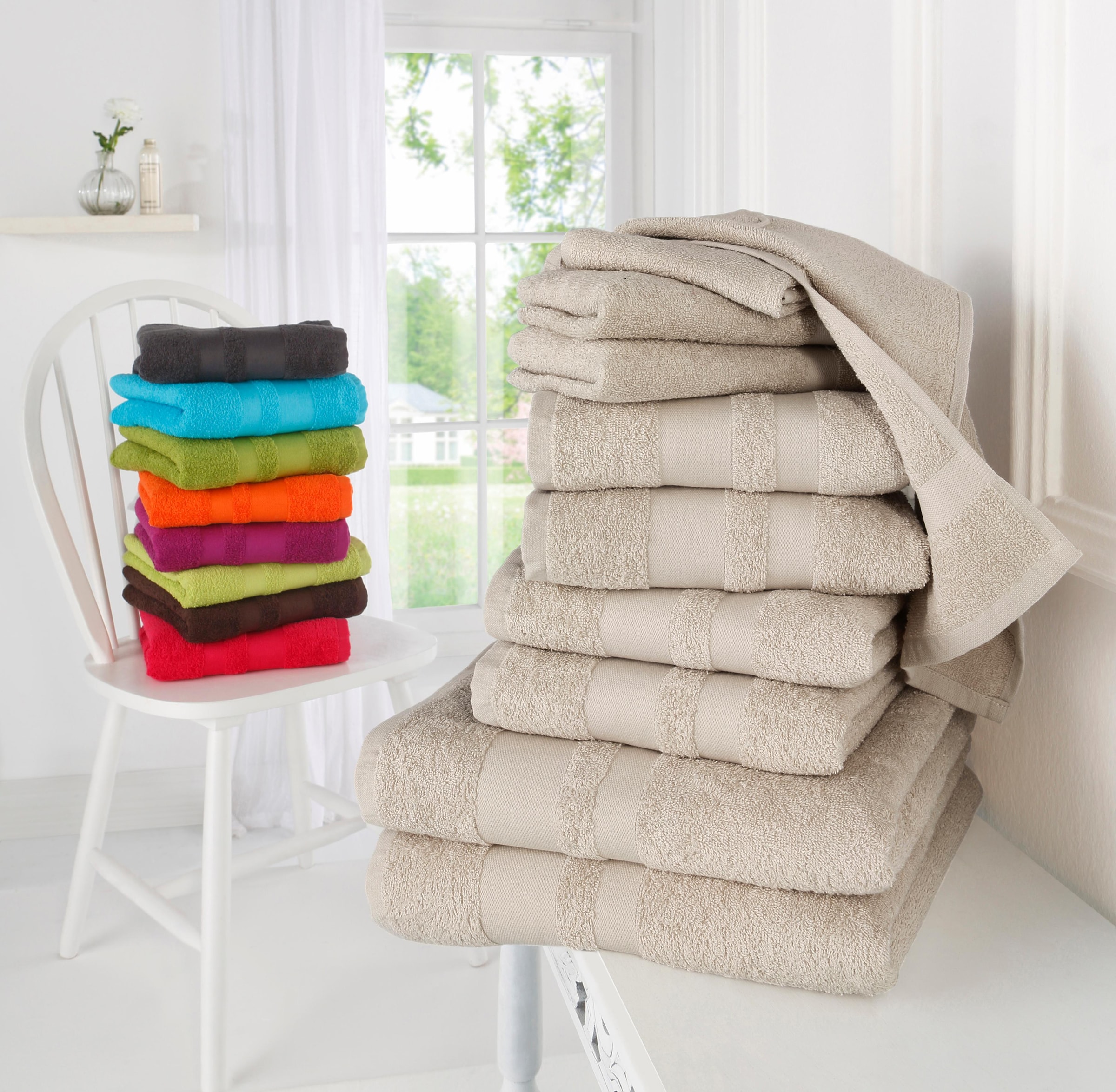 my home Handtuch Set »Vanessa, 10-tlg Handtuch-Set, in Standard- und Premium-Qualität, weich«, Set, 10 tlg., Walkfrottee, 100% Baumwolle, Duschtücher, Handtücher, Gästetücher, mit Bordüre