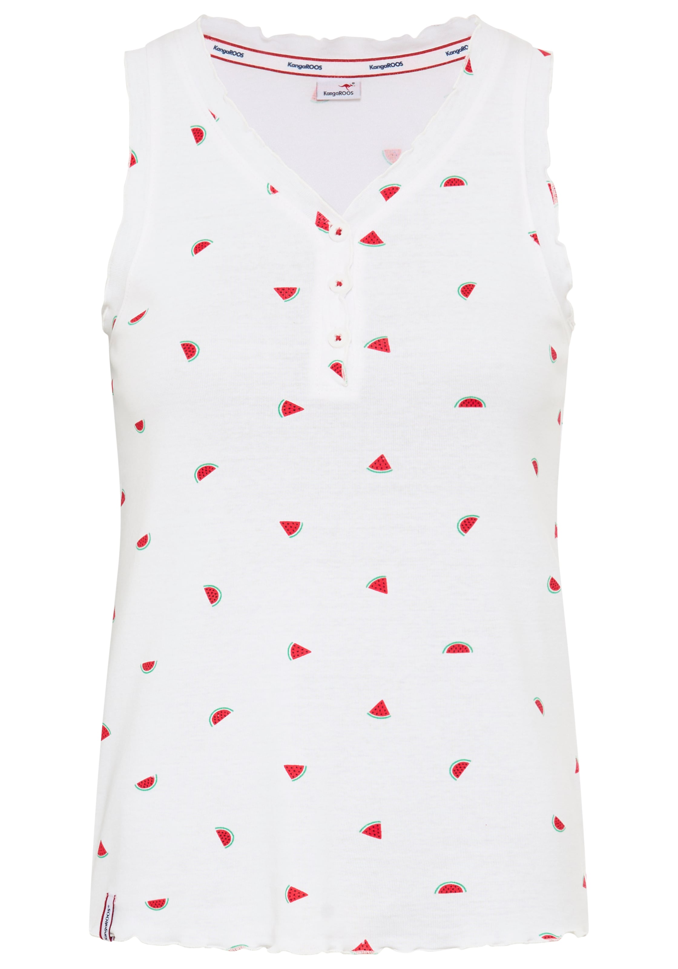 KangaROOS Shirttop mit Melonendruck, V-Ausschnitt und Knopfleiste, ärmellos, figurbetont