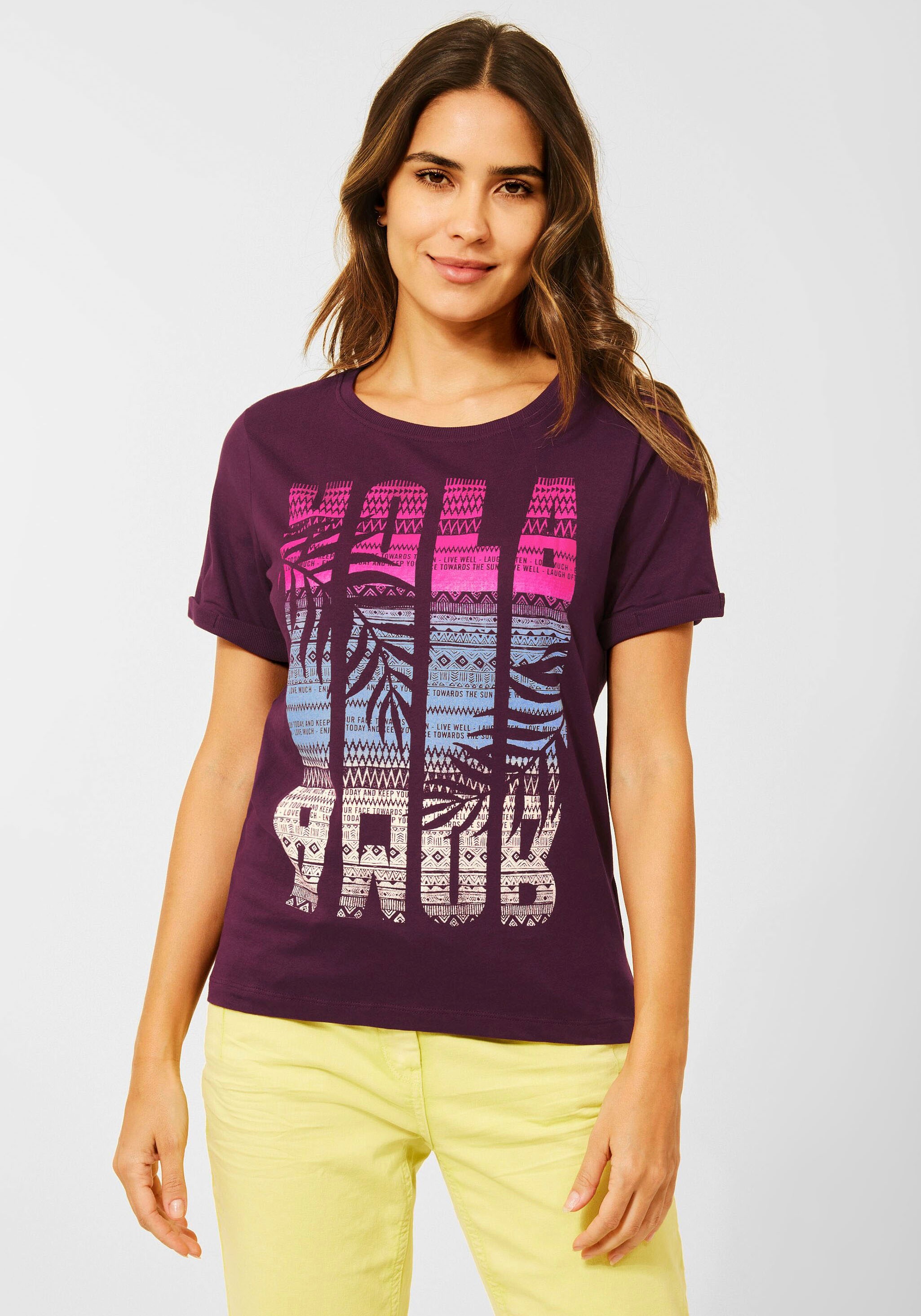 Image of Cecil Print-Shirt, in Unifarbe mit Wording und sommerlichem Print bei Ackermann Versand Schweiz